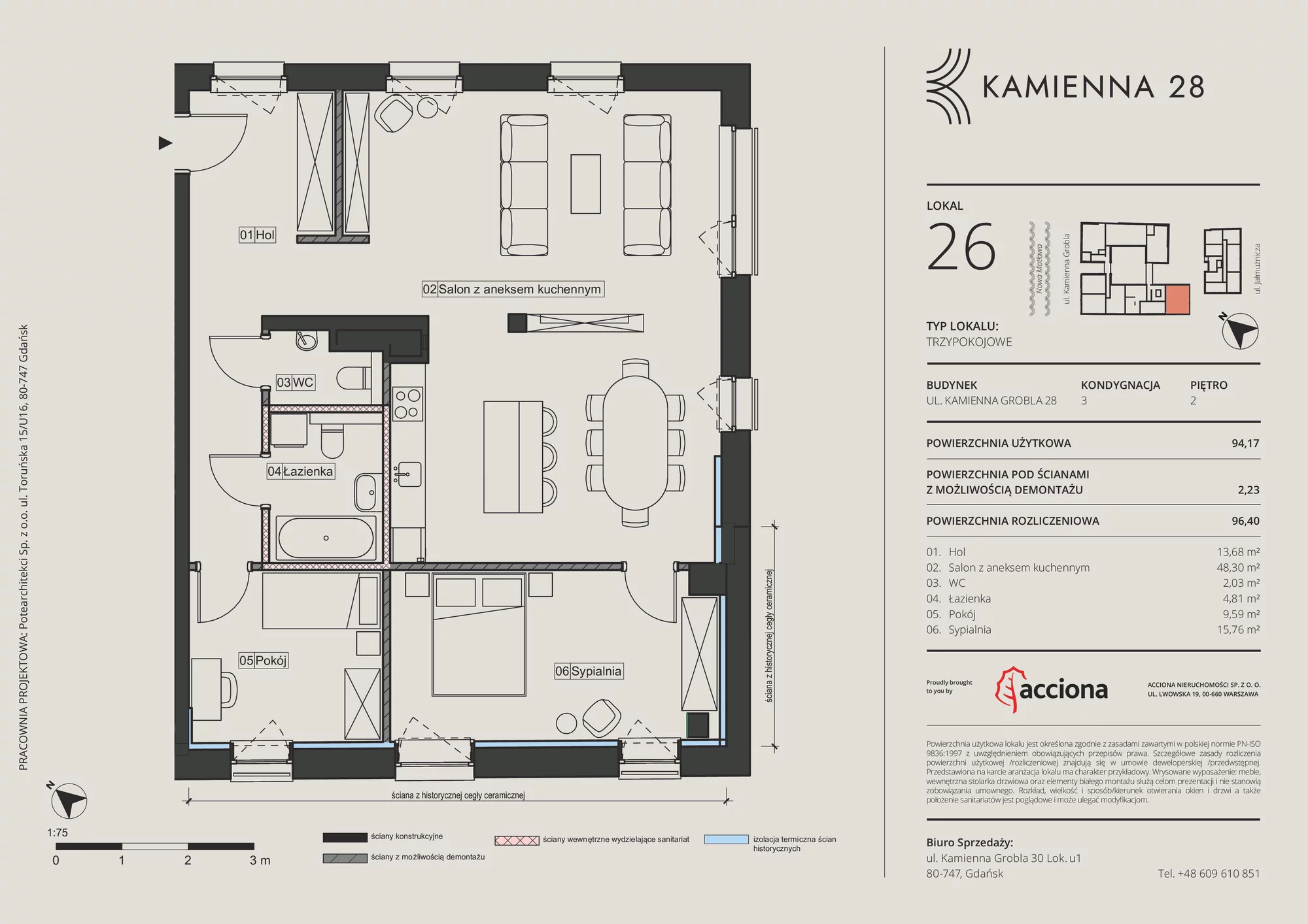 Apartament 96,40 m², piętro 2, oferta nr 28.26, Kamienna 28, Gdańsk, Śródmieście, Dolne Miasto, ul. Kamienna Grobla 28/29