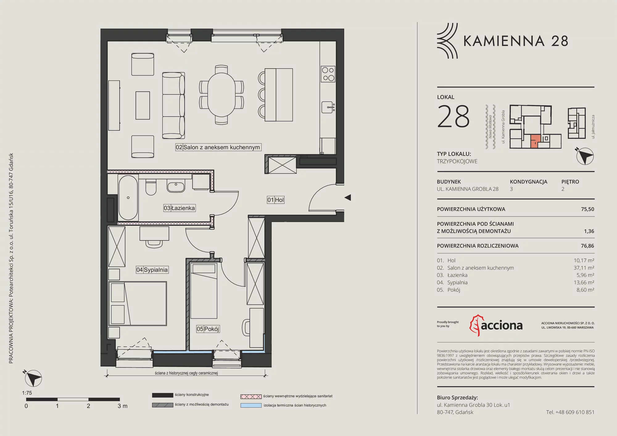 Apartament 76,86 m², piętro 2, oferta nr 28.28, Kamienna 28, Gdańsk, Śródmieście, Dolne Miasto, ul. Kamienna Grobla 28/29