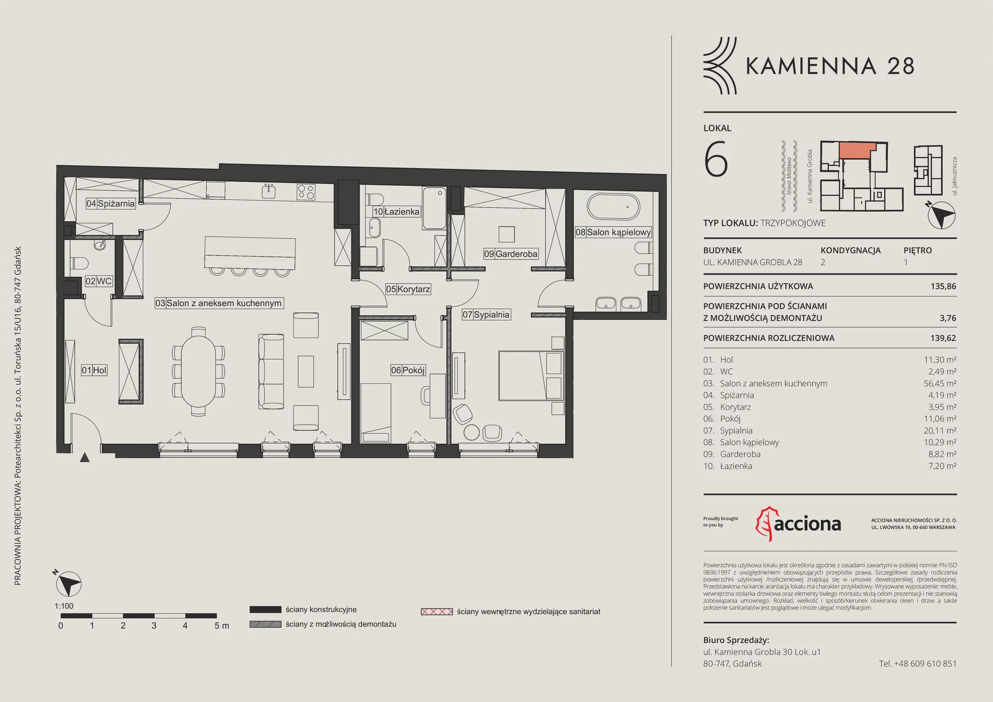 Mieszkanie 139,62 m², piętro 1, oferta nr 28.6, Kamienna 28, Gdańsk, Śródmieście, Dolne Miasto, ul. Kamienna Grobla 28/29