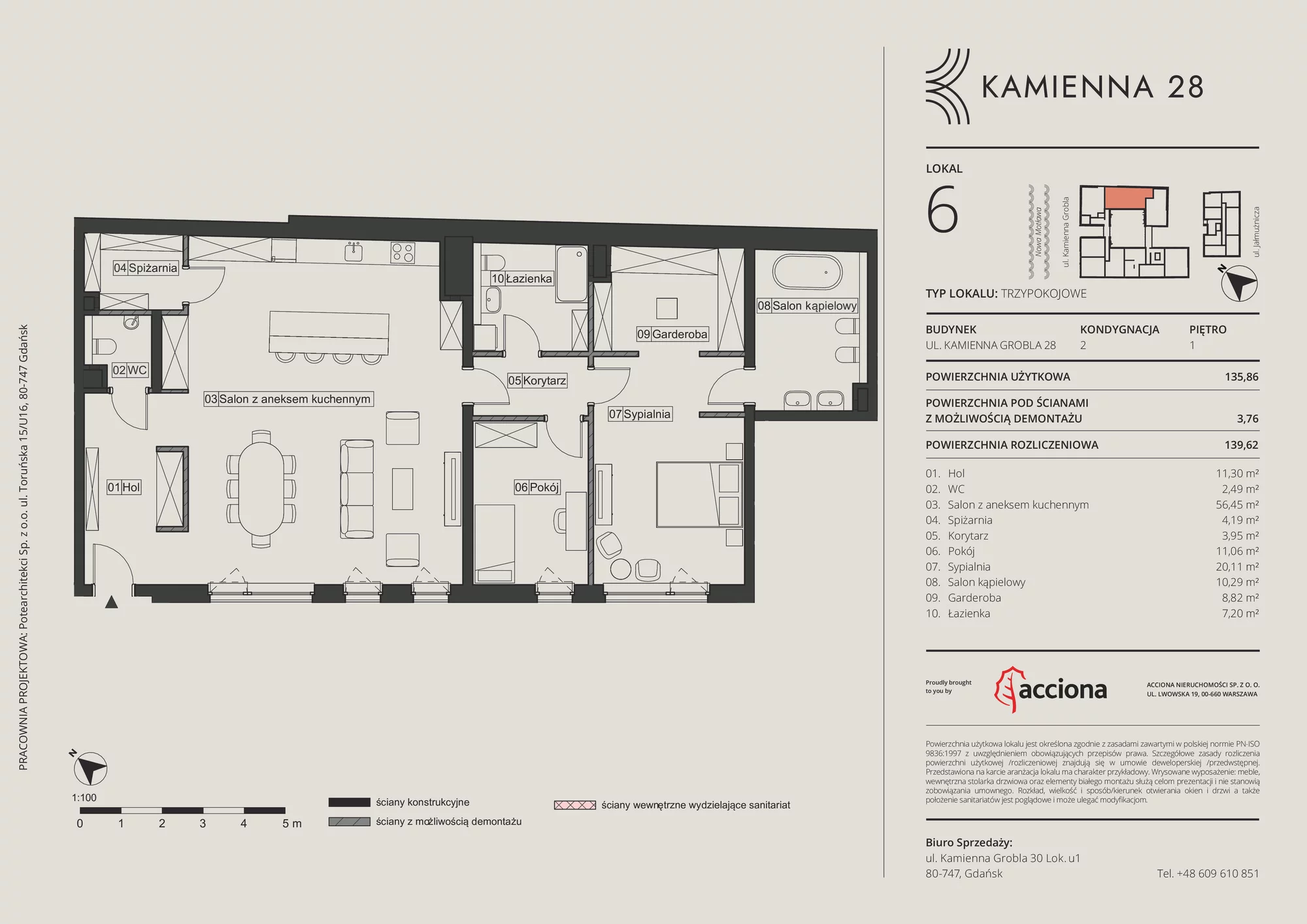 3 pokoje, mieszkanie 139,62 m², piętro 1, oferta nr 28.6, Kamienna 28, Gdańsk, Śródmieście, Dolne Miasto, ul. Kamienna Grobla 28