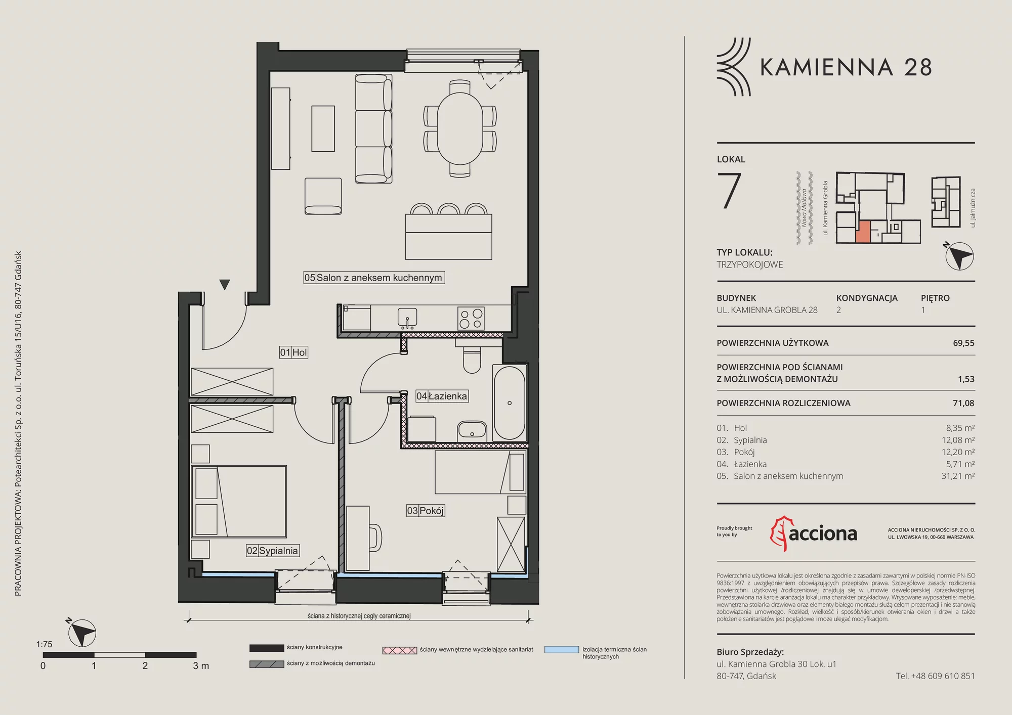 Apartament 71,08 m², piętro 1, oferta nr 28.7, Kamienna 28, Gdańsk, Śródmieście, Dolne Miasto, ul. Kamienna Grobla 28/29