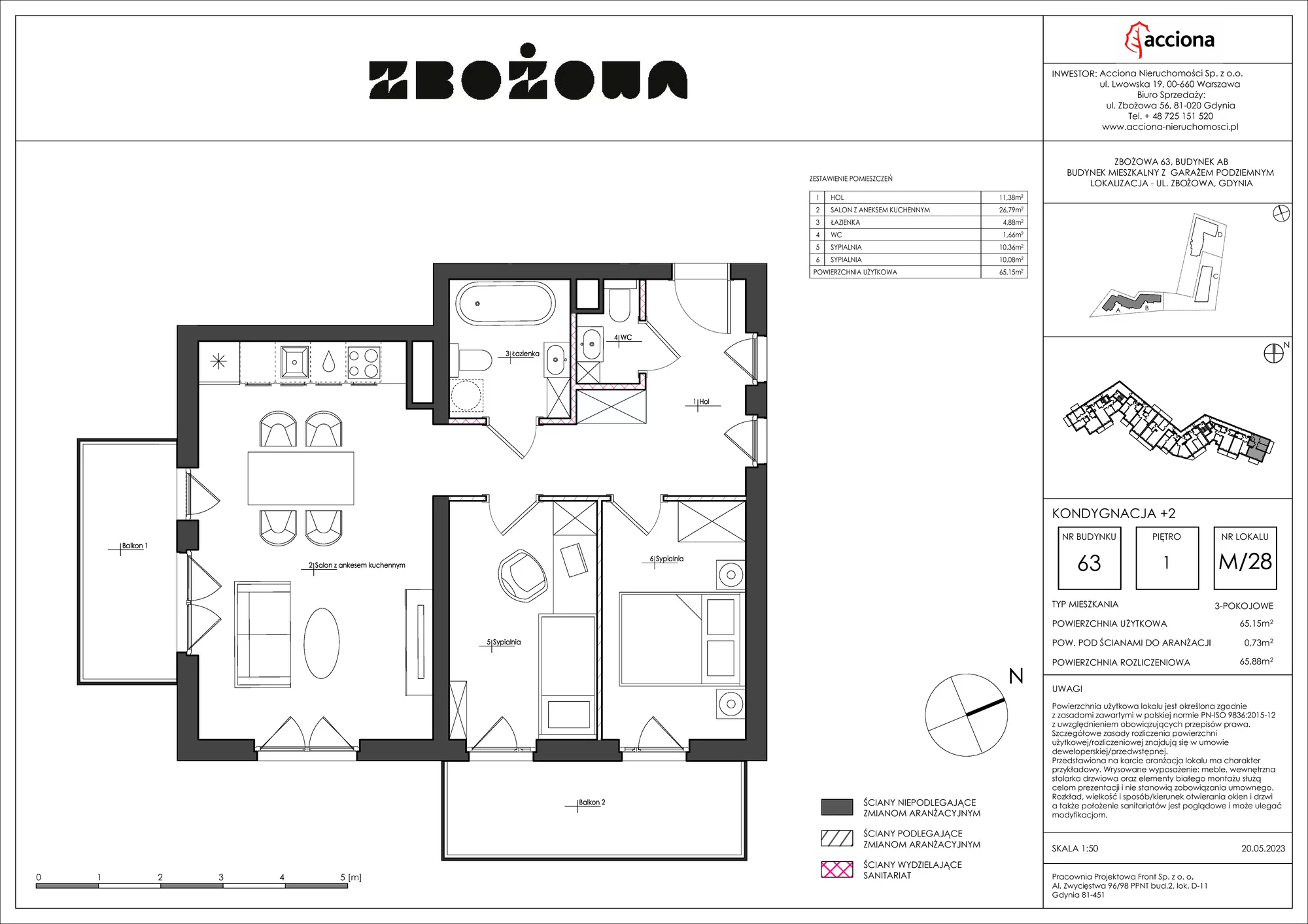 3 pokoje, apartament 65,88 m², piętro 1, oferta nr 63.28, Zbożowa, Gdynia, Cisowa, ul. Zbożowa