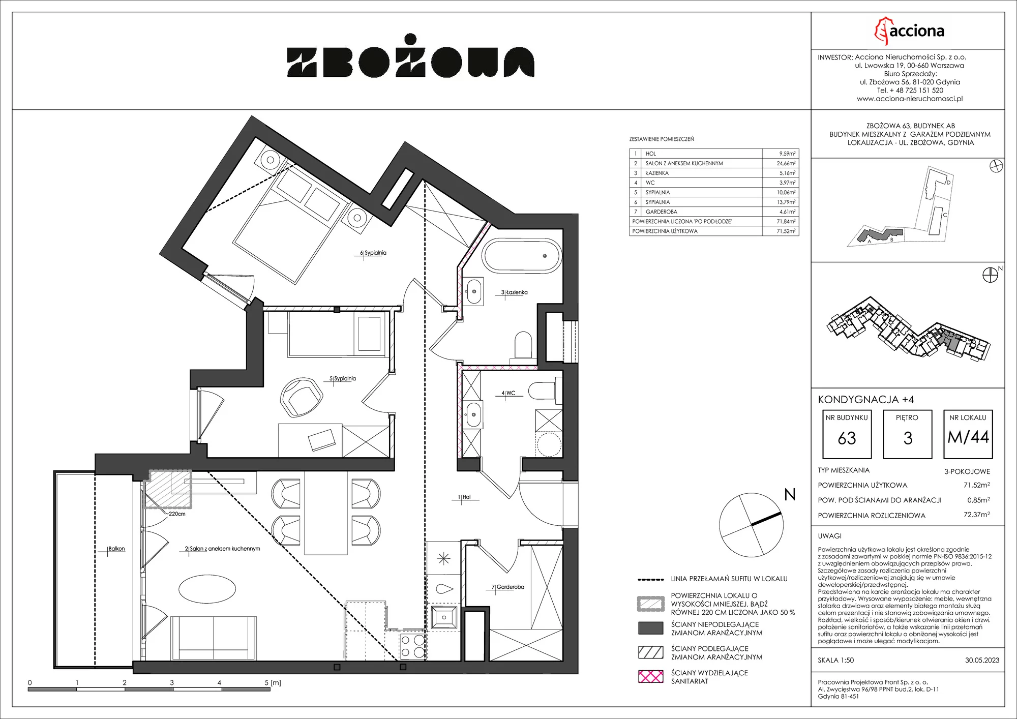 Mieszkanie 72,37 m², piętro 3, oferta nr 63.44, Zbożowa, Gdynia, Cisowa, ul. Zbożowa