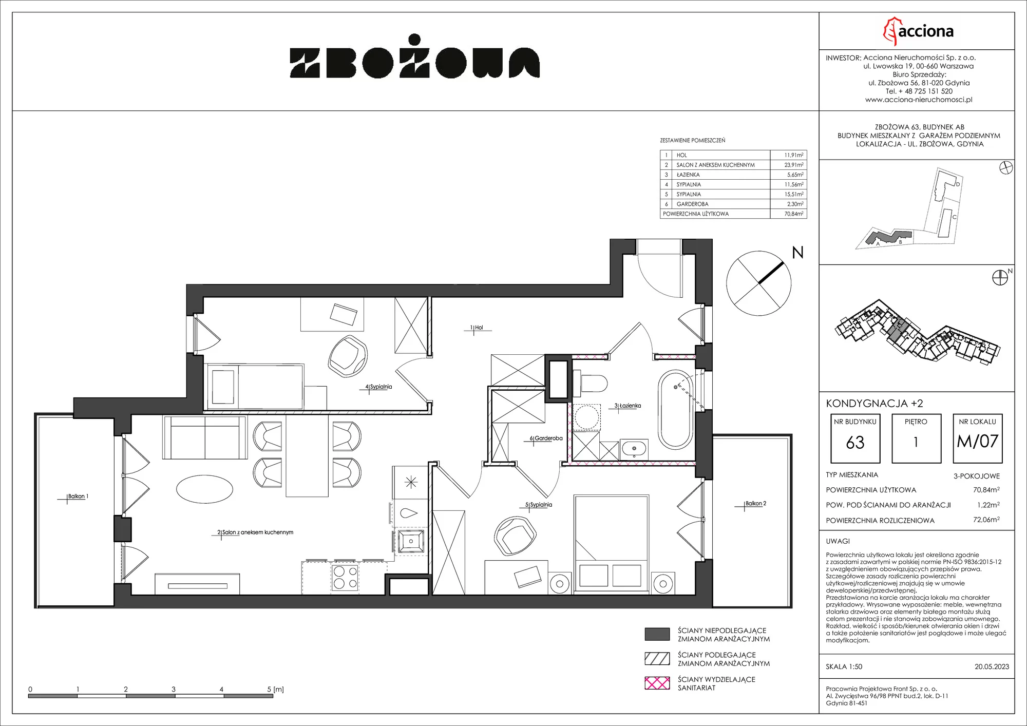 Mieszkanie 72,06 m², piętro 1, oferta nr 63.7, Zbożowa, Gdynia, Cisowa, ul. Zbożowa