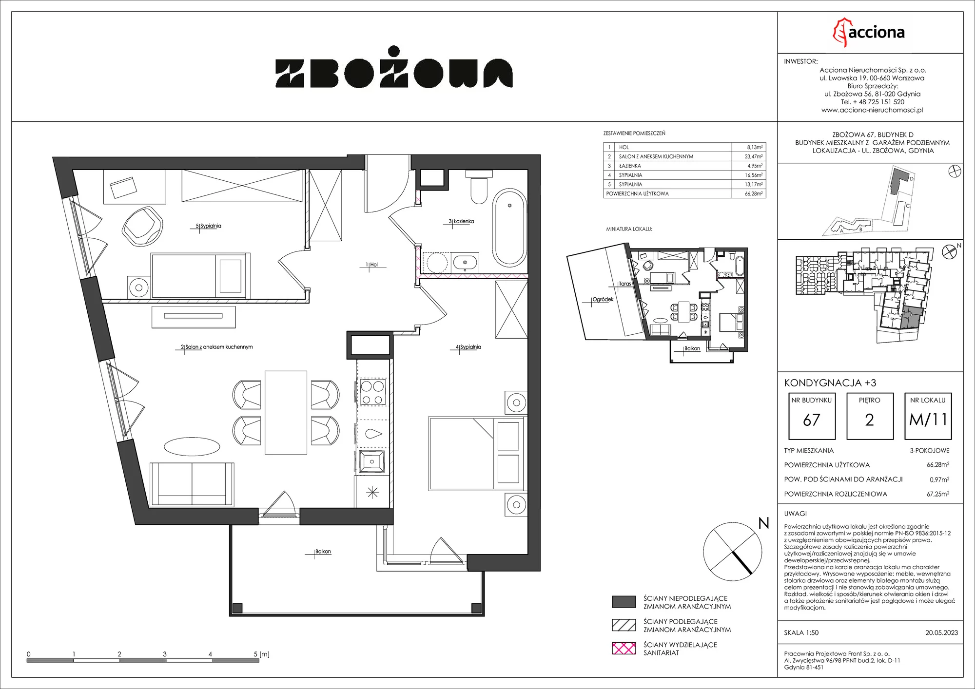 3 pokoje, apartament 67,25 m², piętro 2, oferta nr 67.11, Zbożowa, Gdynia, Cisowa, ul. Zbożowa