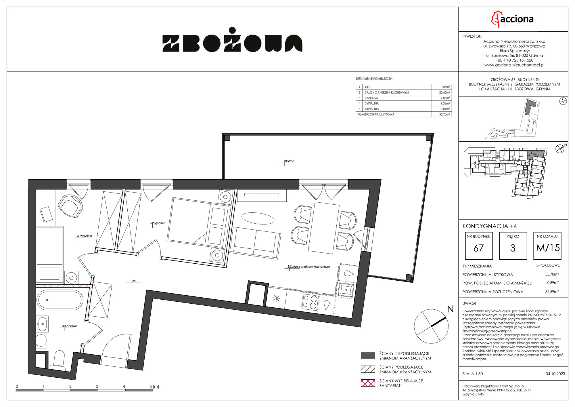 3 pokoje, apartament 56,59 m², piętro 3, oferta nr 67.15, Zbożowa, Gdynia, Cisowa, ul. Zbożowa