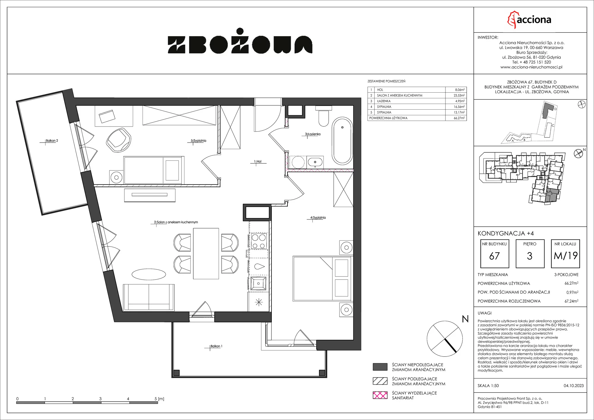 3 pokoje, apartament 67,24 m², piętro 3, oferta nr 67.19, Zbożowa, Gdynia, Cisowa, ul. Zbożowa