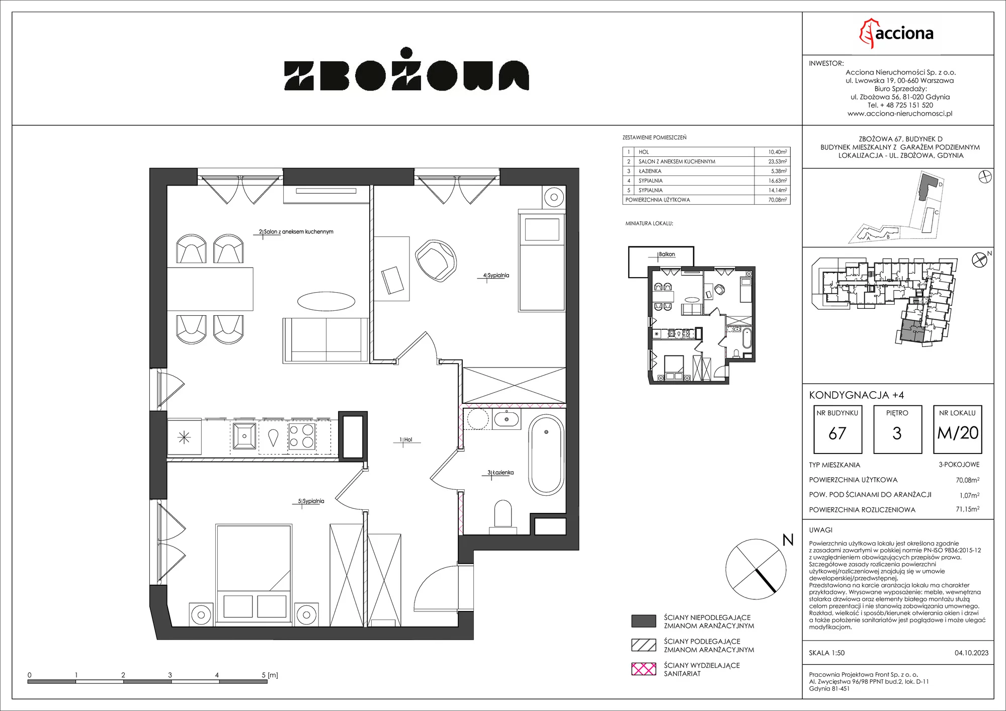 Mieszkanie 71,15 m², piętro 3, oferta nr 67.20, Zbożowa, Gdynia, Cisowa, ul. Zbożowa