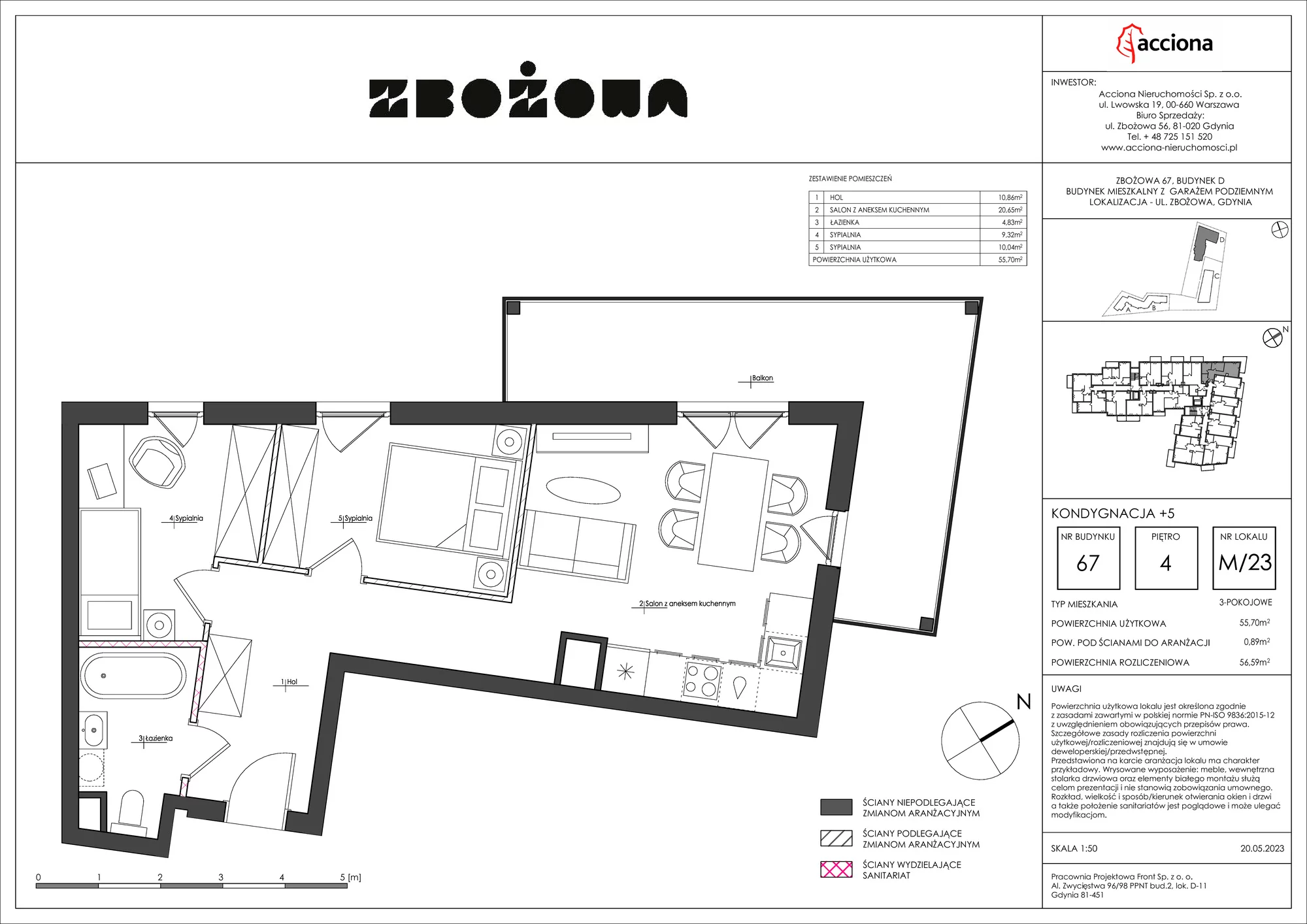 Mieszkanie 56,59 m², piętro 4, oferta nr 67.23, Zbożowa, Gdynia, Cisowa, ul. Zbożowa-idx