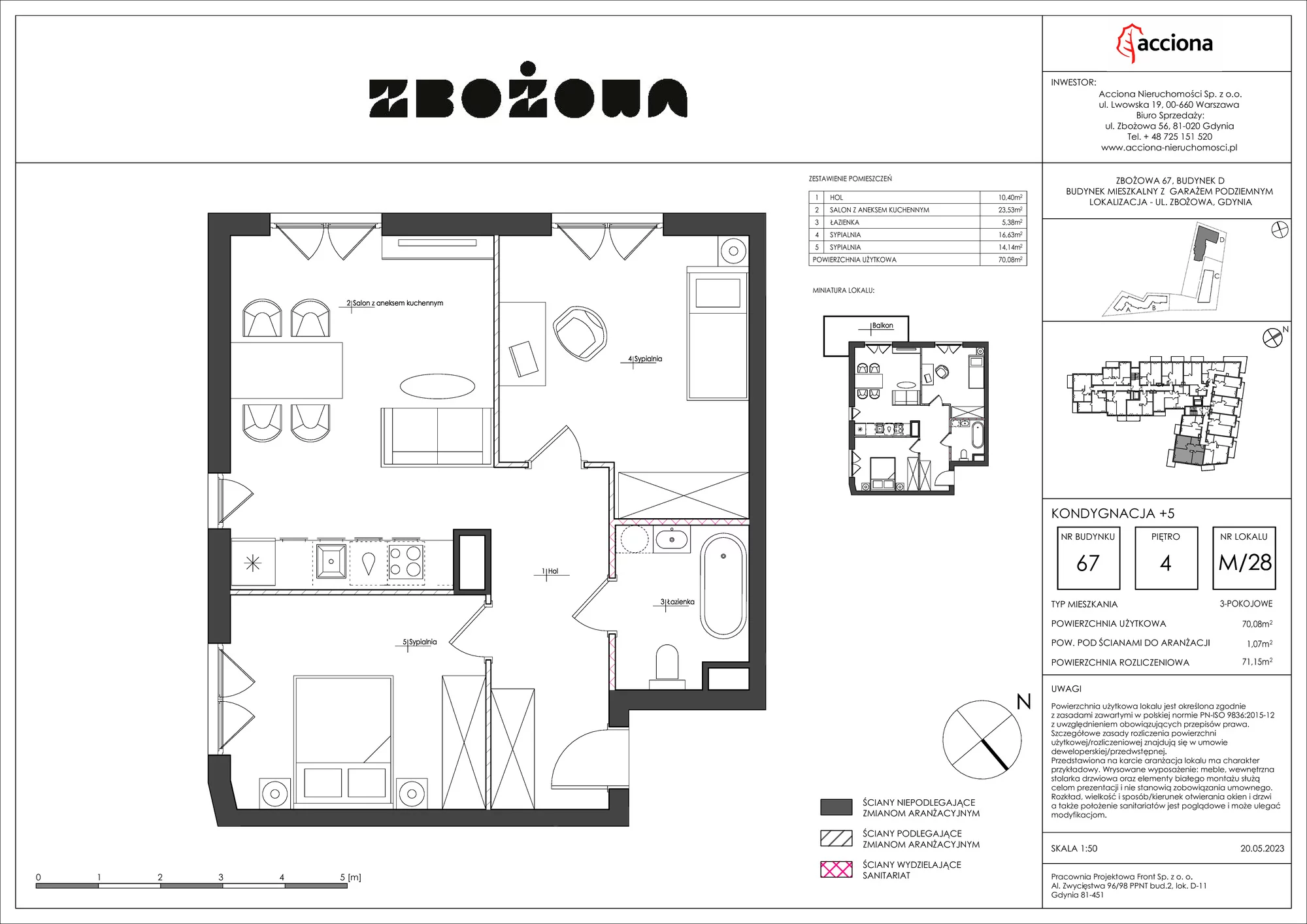 Mieszkanie 71,15 m², piętro 4, oferta nr 67.28, Zbożowa, Gdynia, Cisowa, ul. Zbożowa