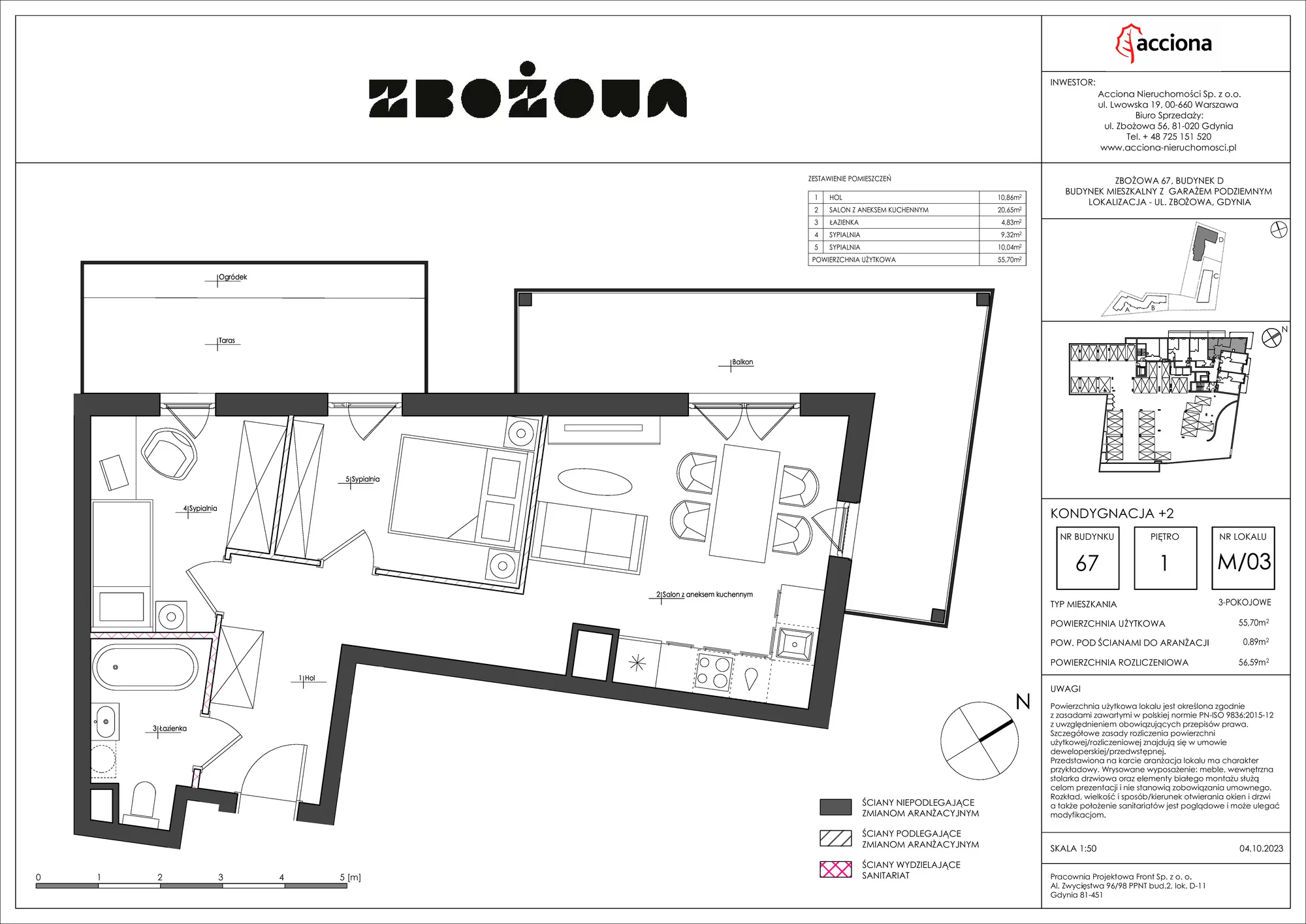 Mieszkanie 56,59 m², piętro 1, oferta nr 67.3, Zbożowa, Gdynia, Cisowa, ul. Zbożowa