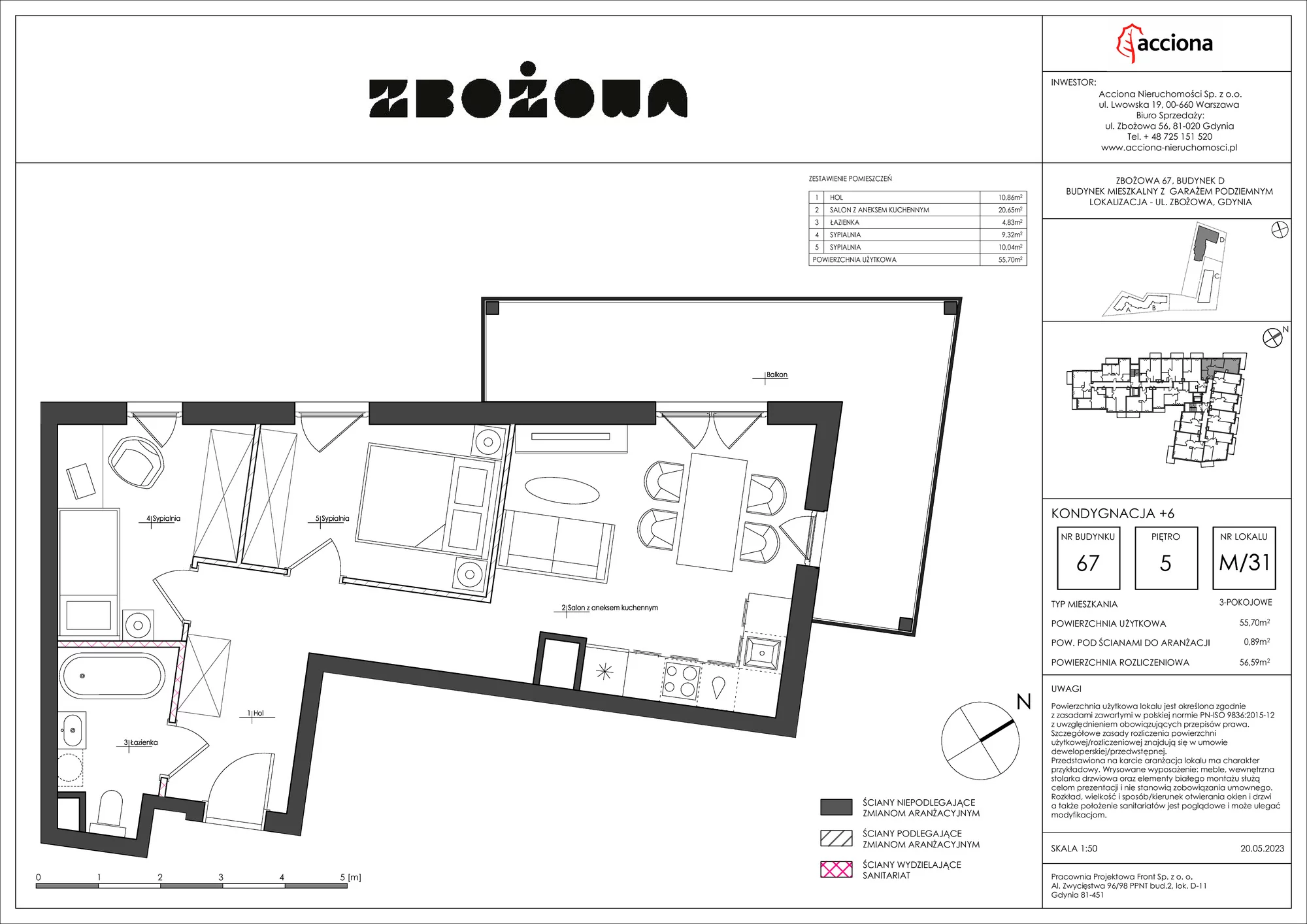 Mieszkanie 56,59 m², piętro 5, oferta nr 67.31, Zbożowa, Gdynia, Cisowa, ul. Zbożowa