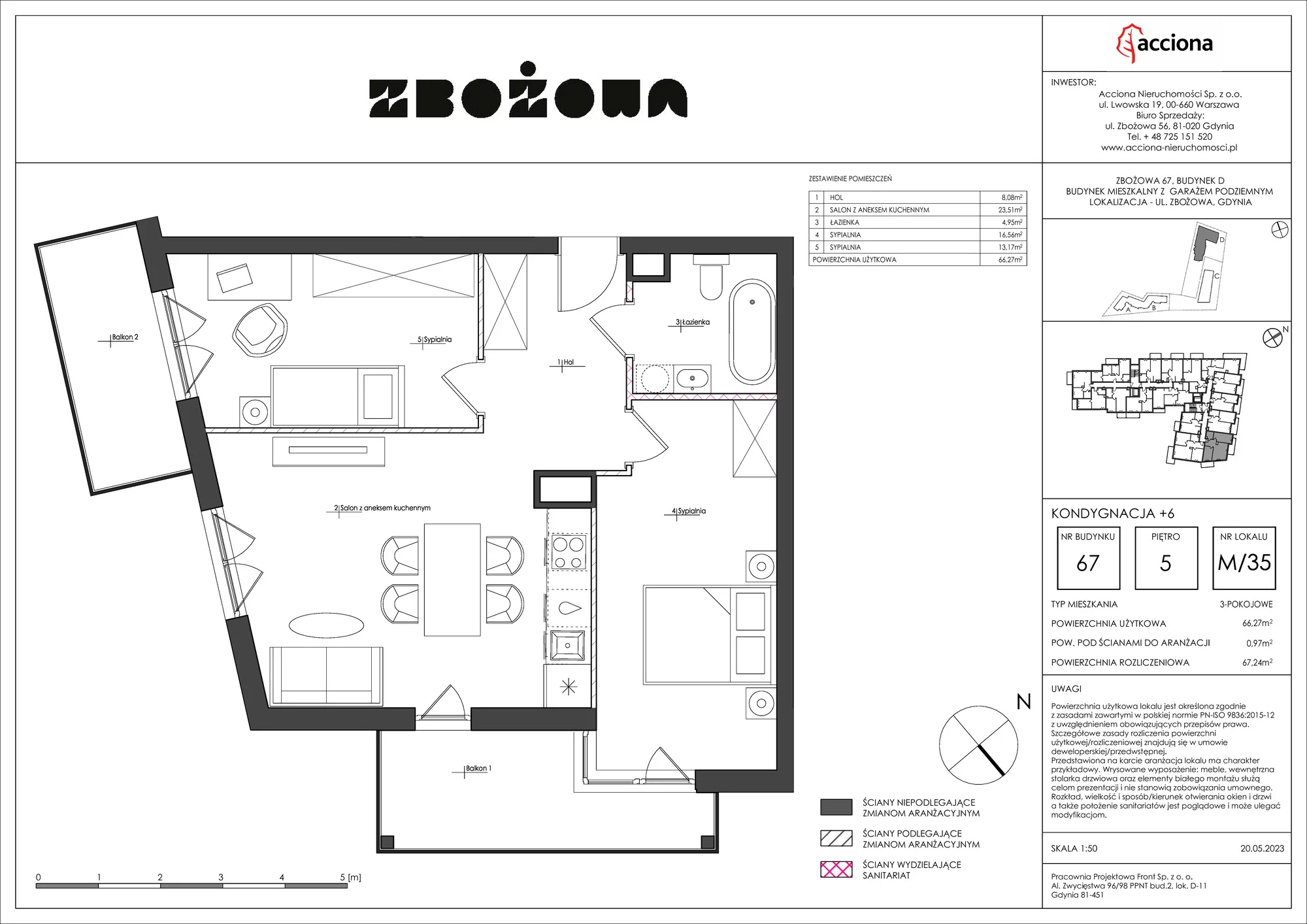 Mieszkanie 67,24 m², piętro 5, oferta nr 67.35, Zbożowa, Gdynia, Cisowa, ul. Zbożowa