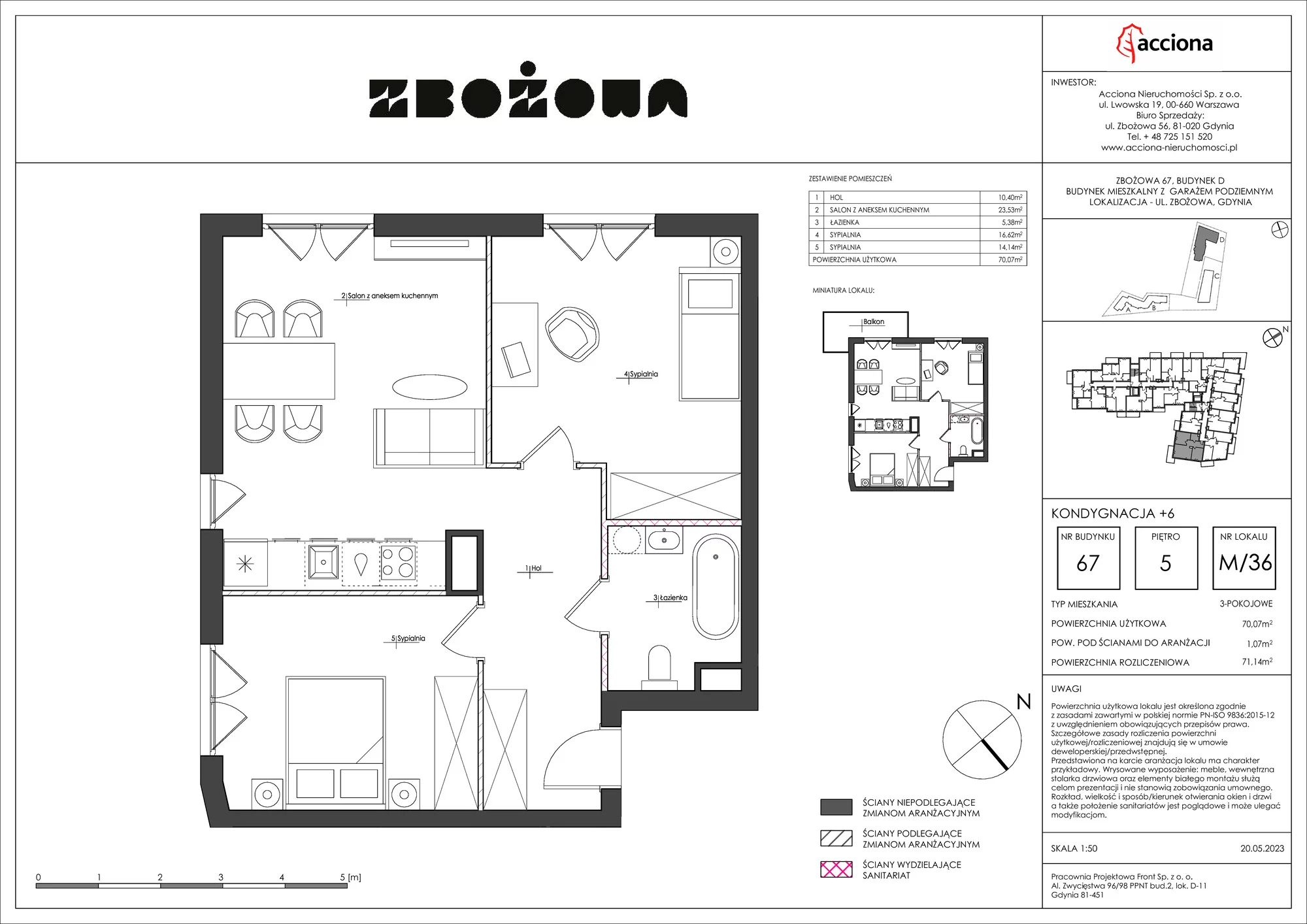 Mieszkanie 71,14 m², piętro 5, oferta nr 67.36, Zbożowa, Gdynia, Cisowa, ul. Zbożowa