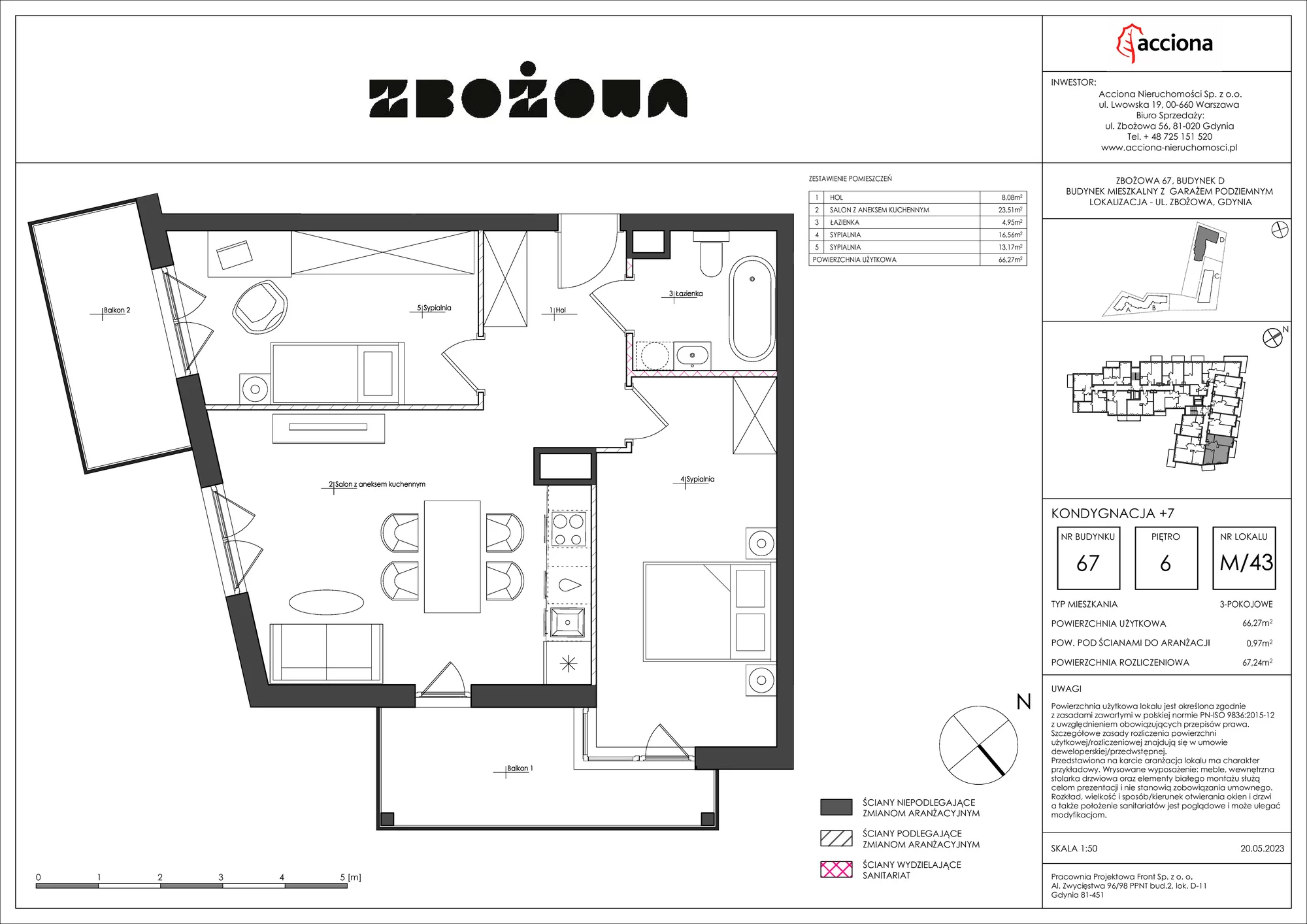 Mieszkanie 67,24 m², piętro 6, oferta nr 67.43, Zbożowa, Gdynia, Cisowa, ul. Zbożowa