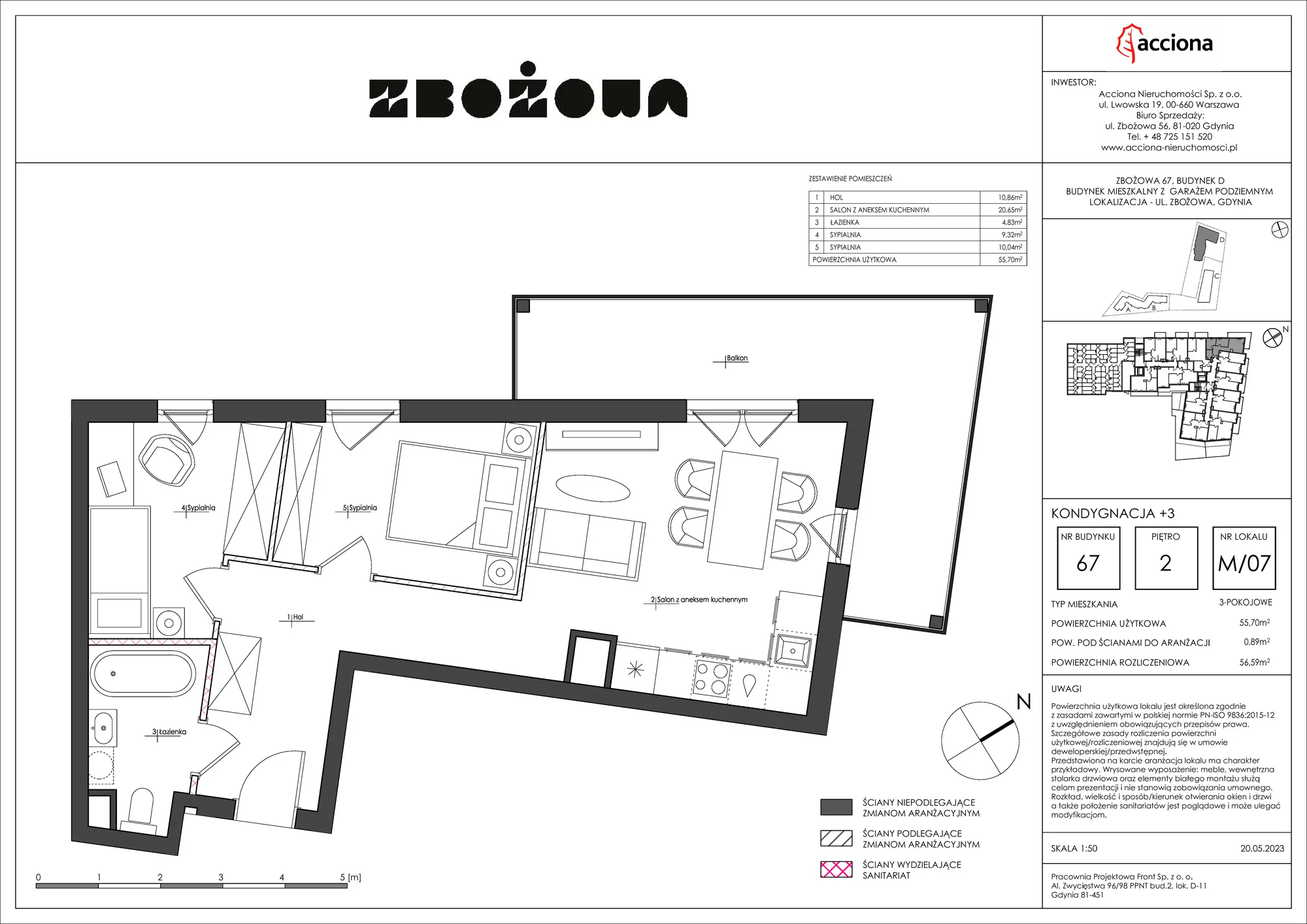 3 pokoje, apartament 56,59 m², piętro 2, oferta nr 67.7, Zbożowa, Gdynia, Cisowa, ul. Zbożowa