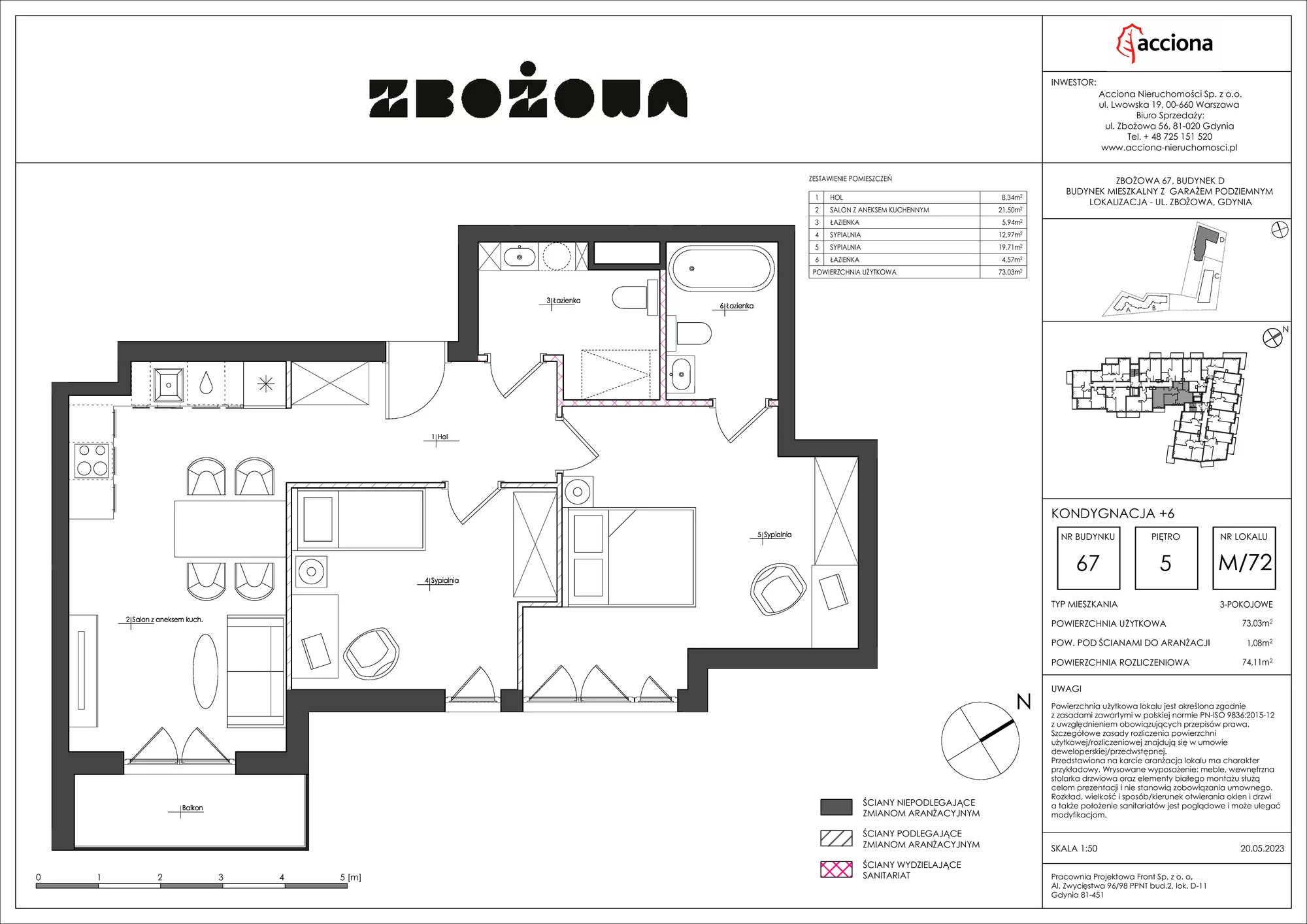 Mieszkanie 74,11 m², piętro 5, oferta nr 67.72, Zbożowa, Gdynia, Cisowa, ul. Zbożowa