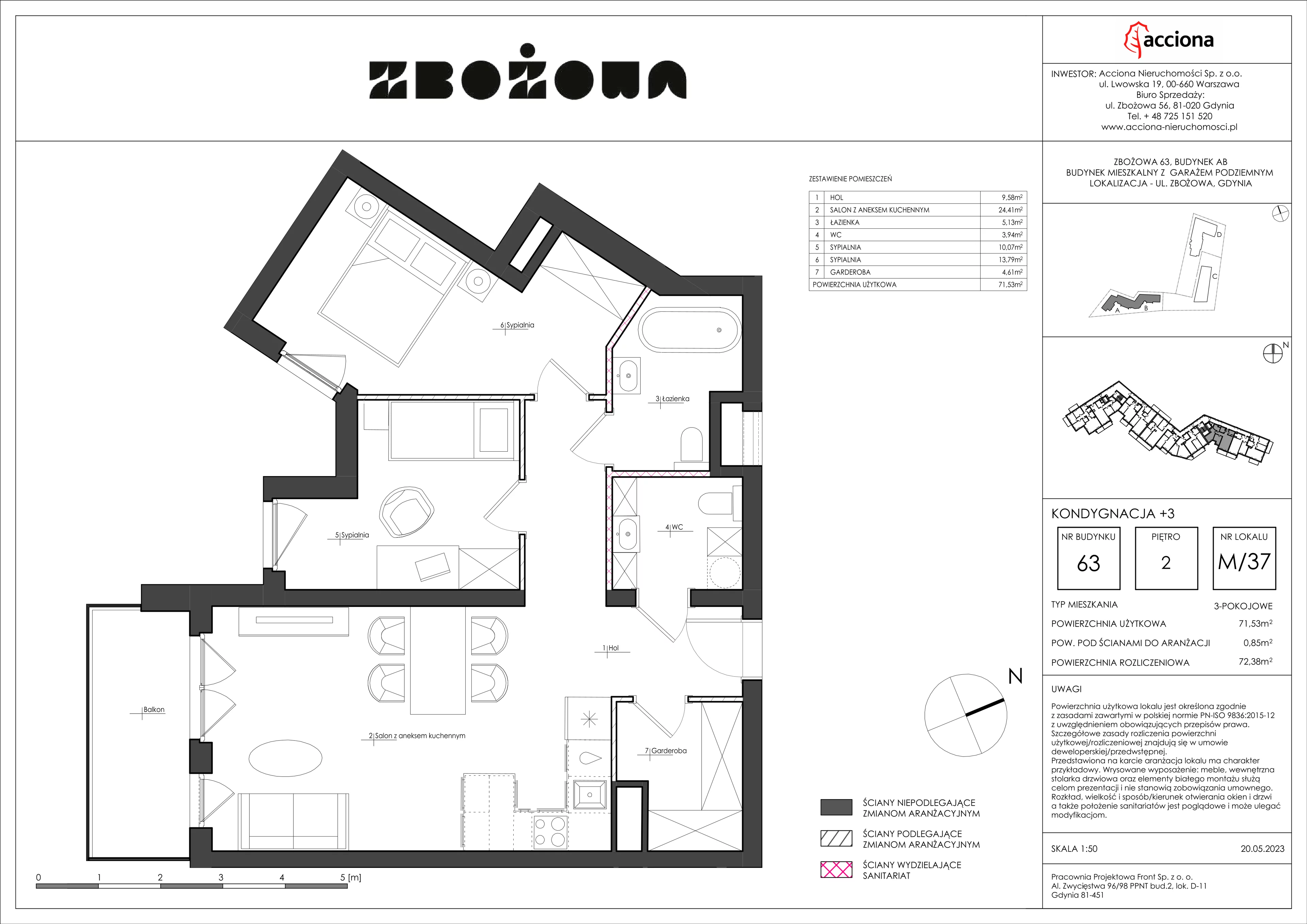 3 pokoje, mieszkanie 72,38 m², piętro 2, oferta nr 63.37, Zbożowa, Gdynia, Cisowa, ul. Zbożowa