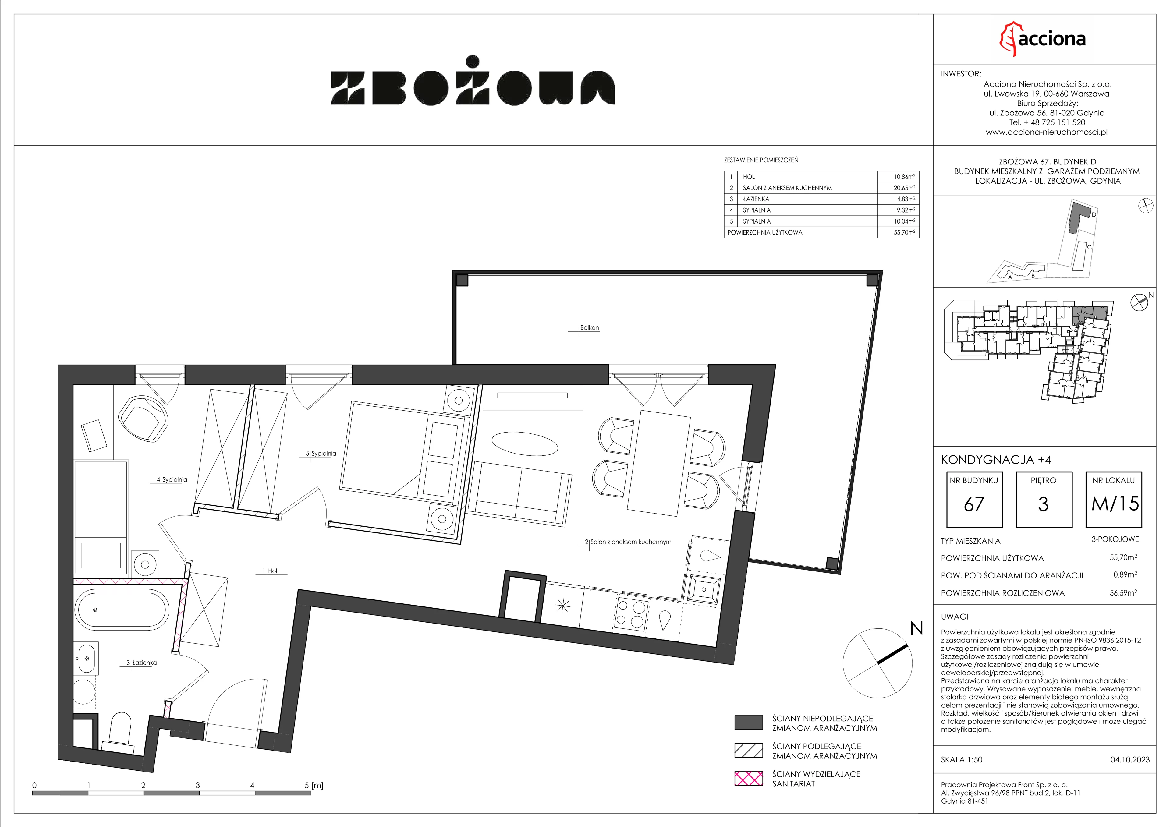 3 pokoje, mieszkanie 56,59 m², piętro 3, oferta nr 67.15, Zbożowa, Gdynia, Cisowa, ul. Zbożowa