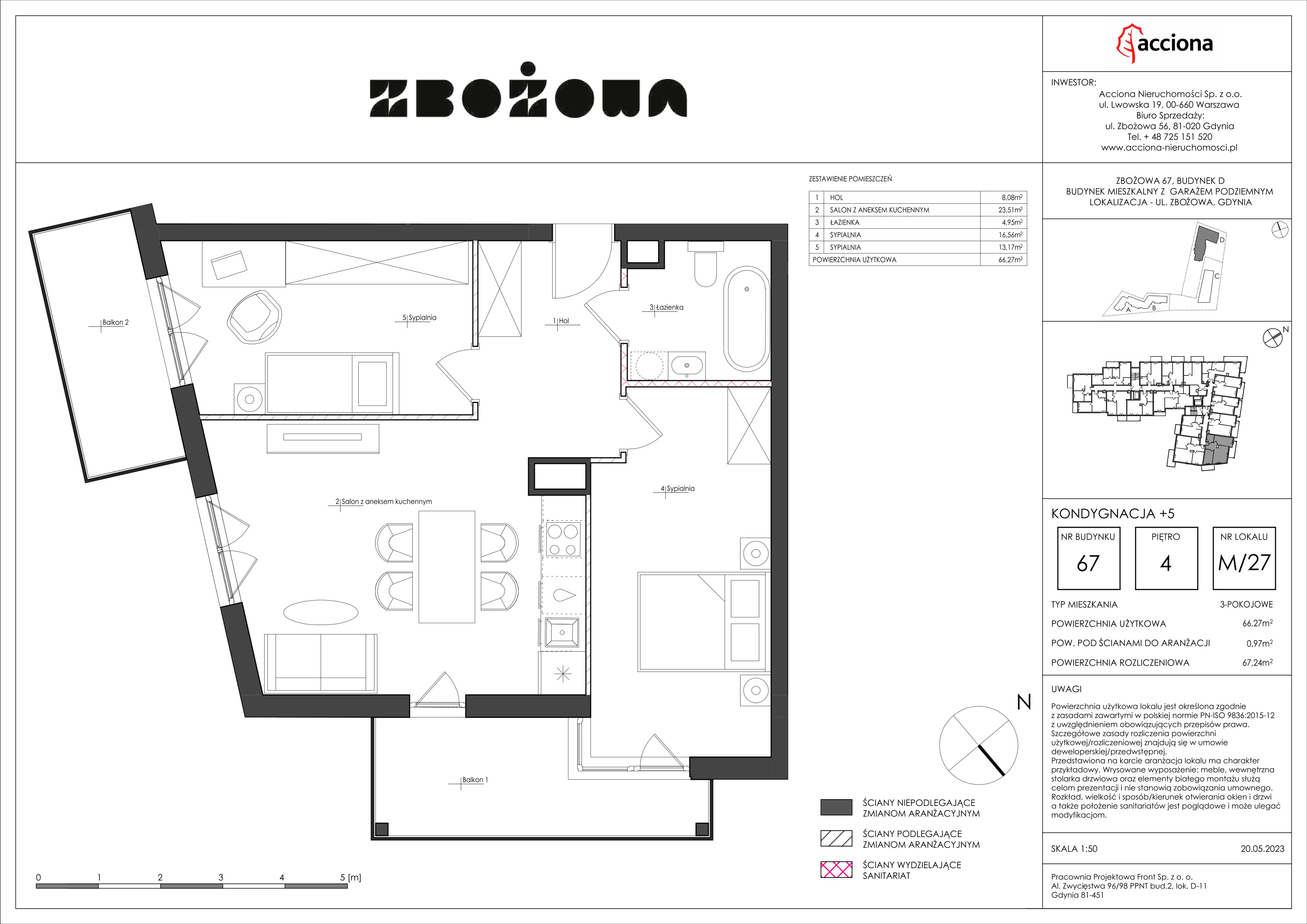 3 pokoje, mieszkanie 67,24 m², piętro 4, oferta nr 67.27, Zbożowa, Gdynia, Cisowa, ul. Zbożowa