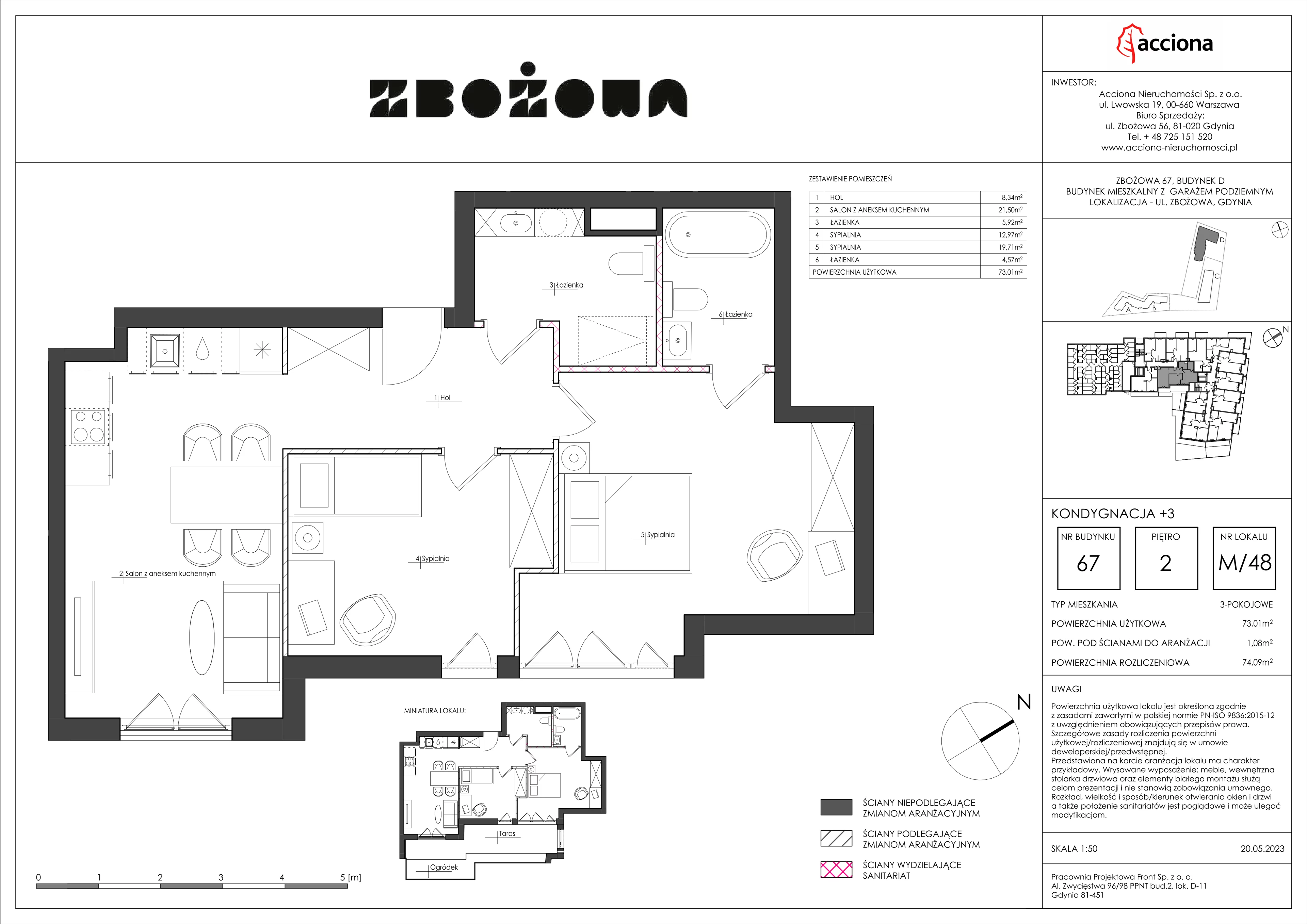 3 pokoje, mieszkanie 74,09 m², piętro 2, oferta nr 67.48, Zbożowa, Gdynia, Cisowa, ul. Zbożowa