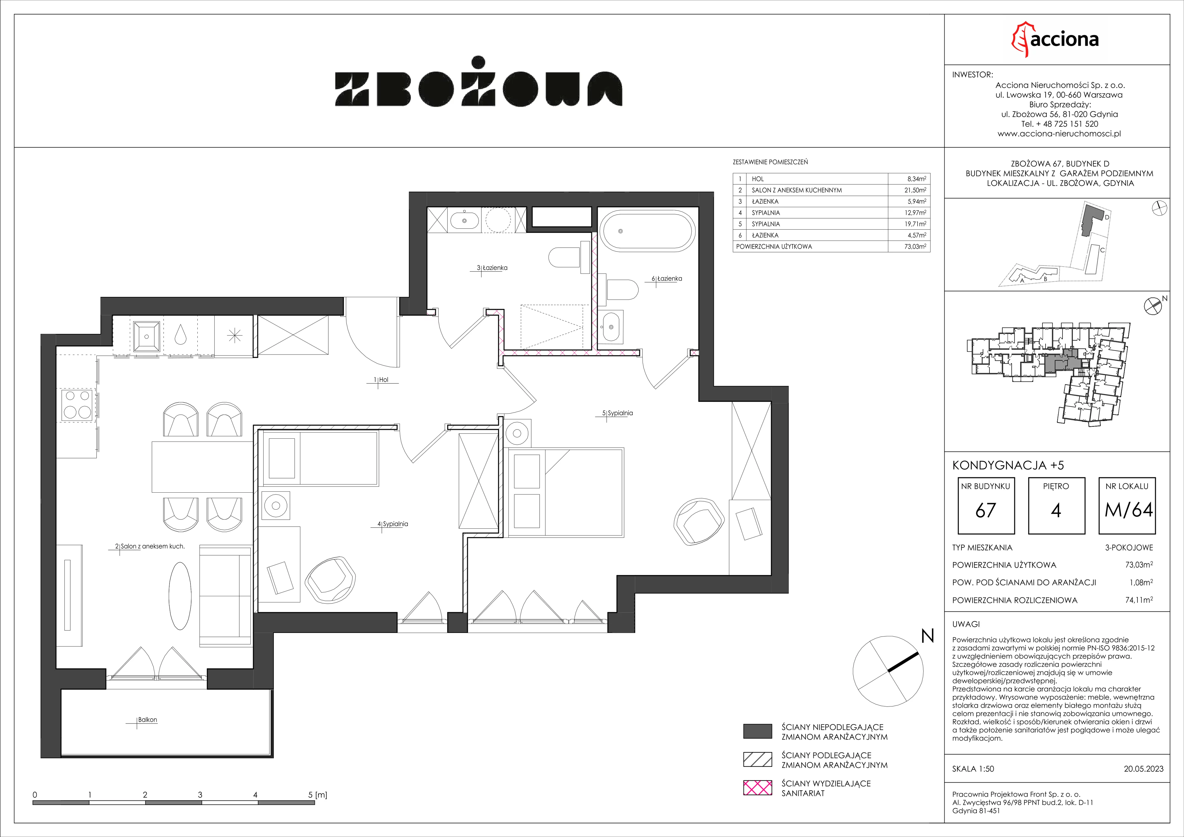 3 pokoje, mieszkanie 74,11 m², piętro 4, oferta nr 67.64, Zbożowa, Gdynia, Cisowa, ul. Zbożowa