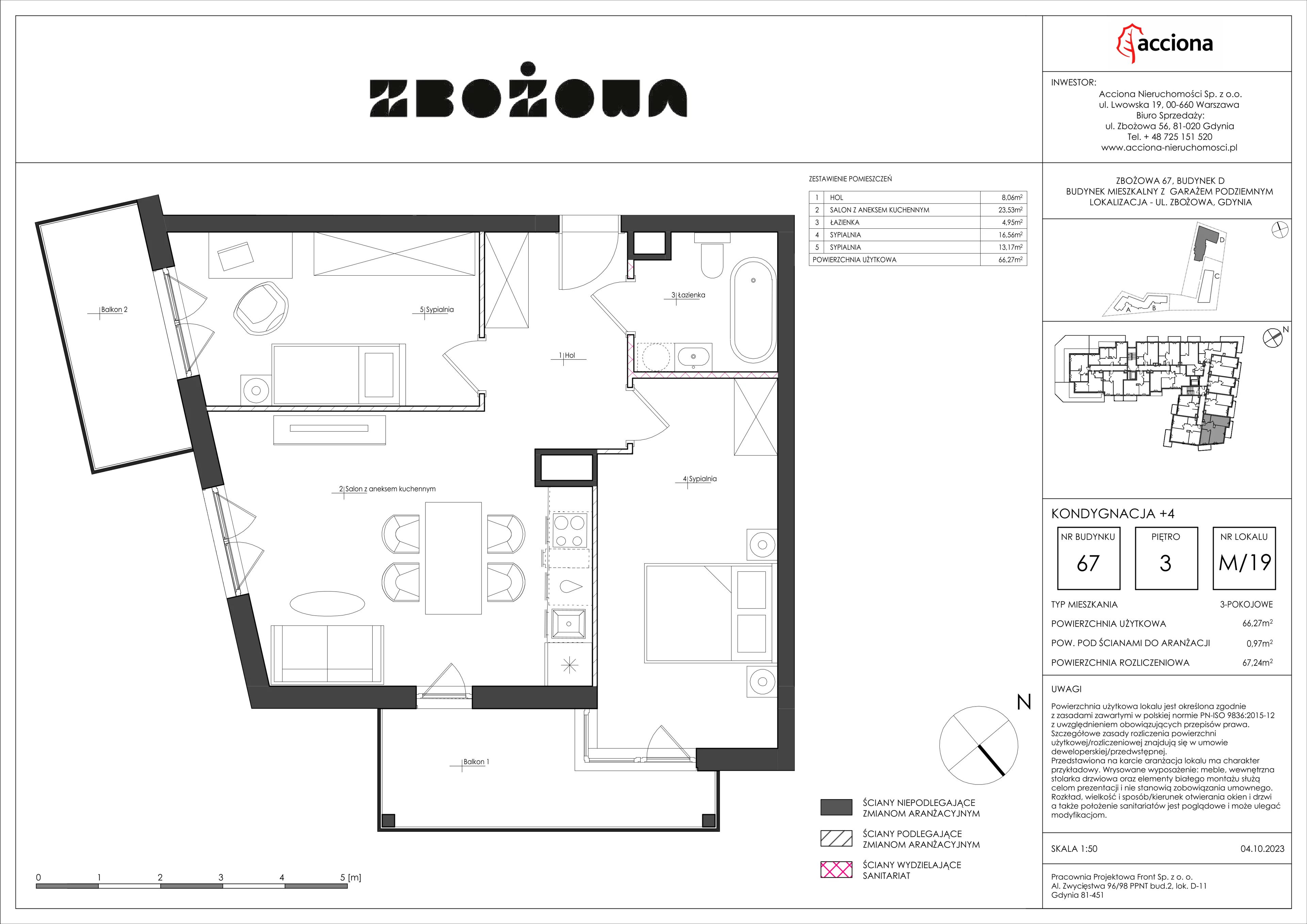 3 pokoje, mieszkanie 67,24 m², piętro 3, oferta nr 67.19, Zbożowa, Gdynia, Cisowa, ul. Zbożowa