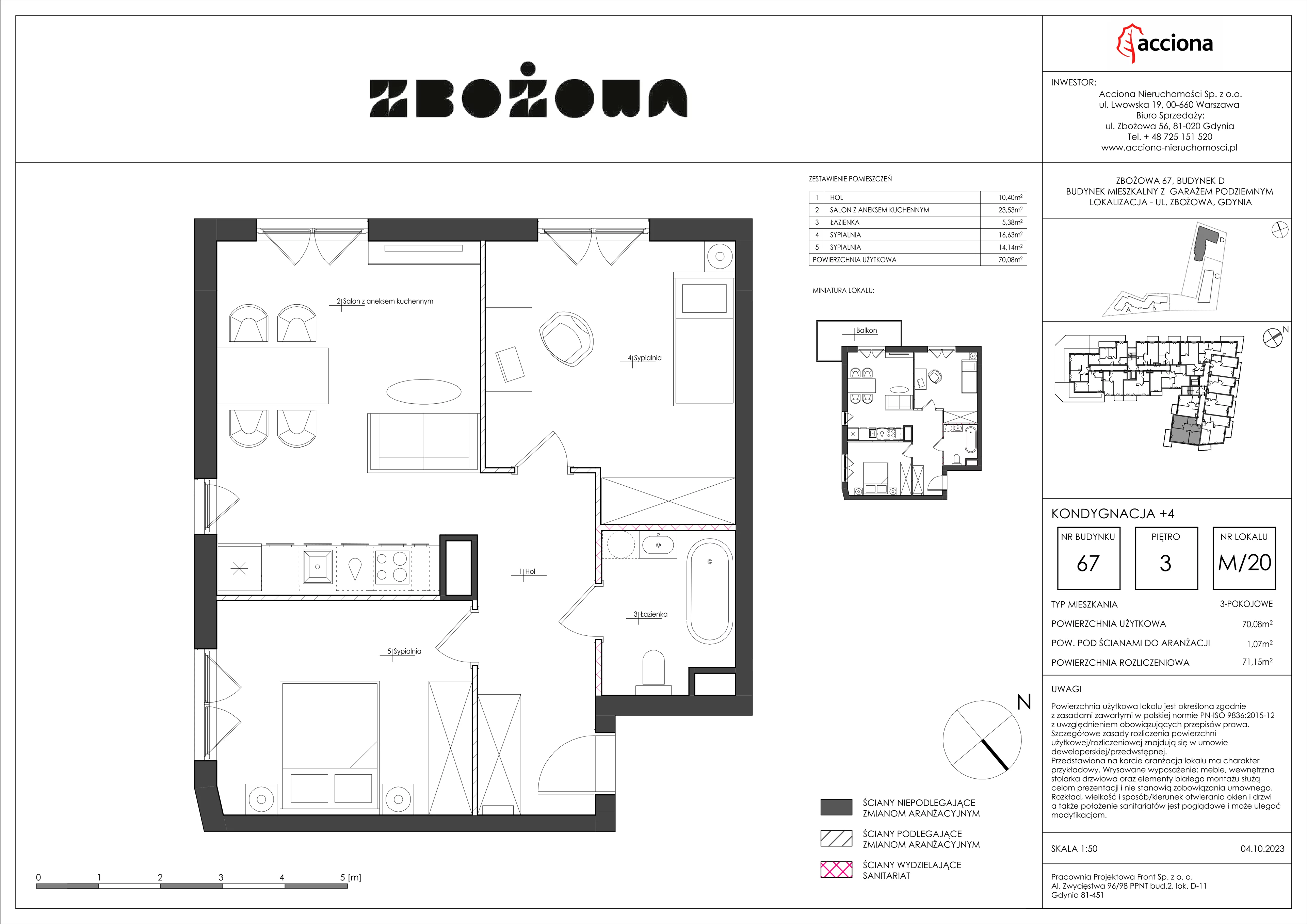 3 pokoje, mieszkanie 71,15 m², piętro 3, oferta nr 67.20, Zbożowa, Gdynia, Cisowa, ul. Zbożowa