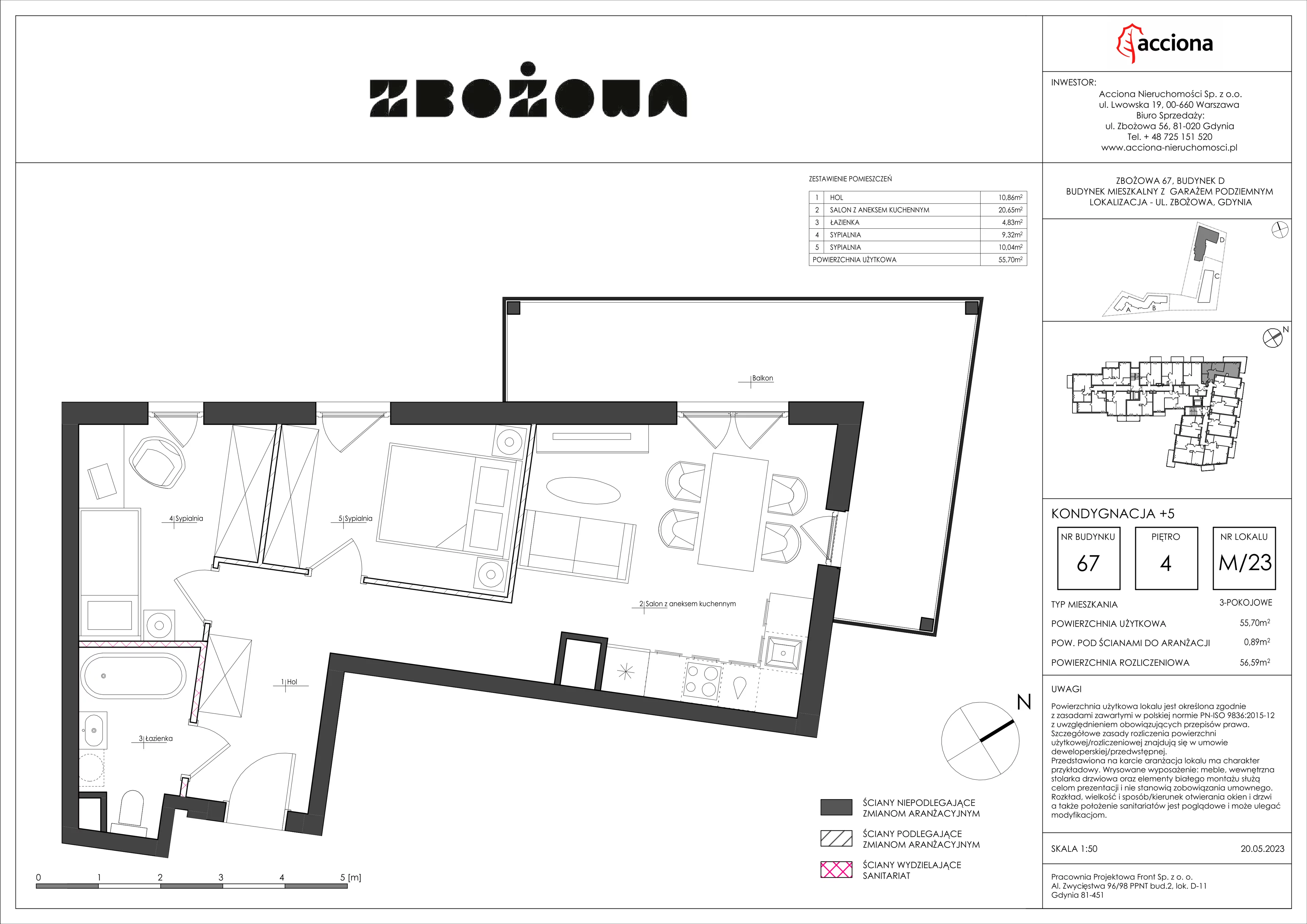 3 pokoje, mieszkanie 56,59 m², piętro 4, oferta nr 67.23, Zbożowa, Gdynia, Cisowa, ul. Zbożowa