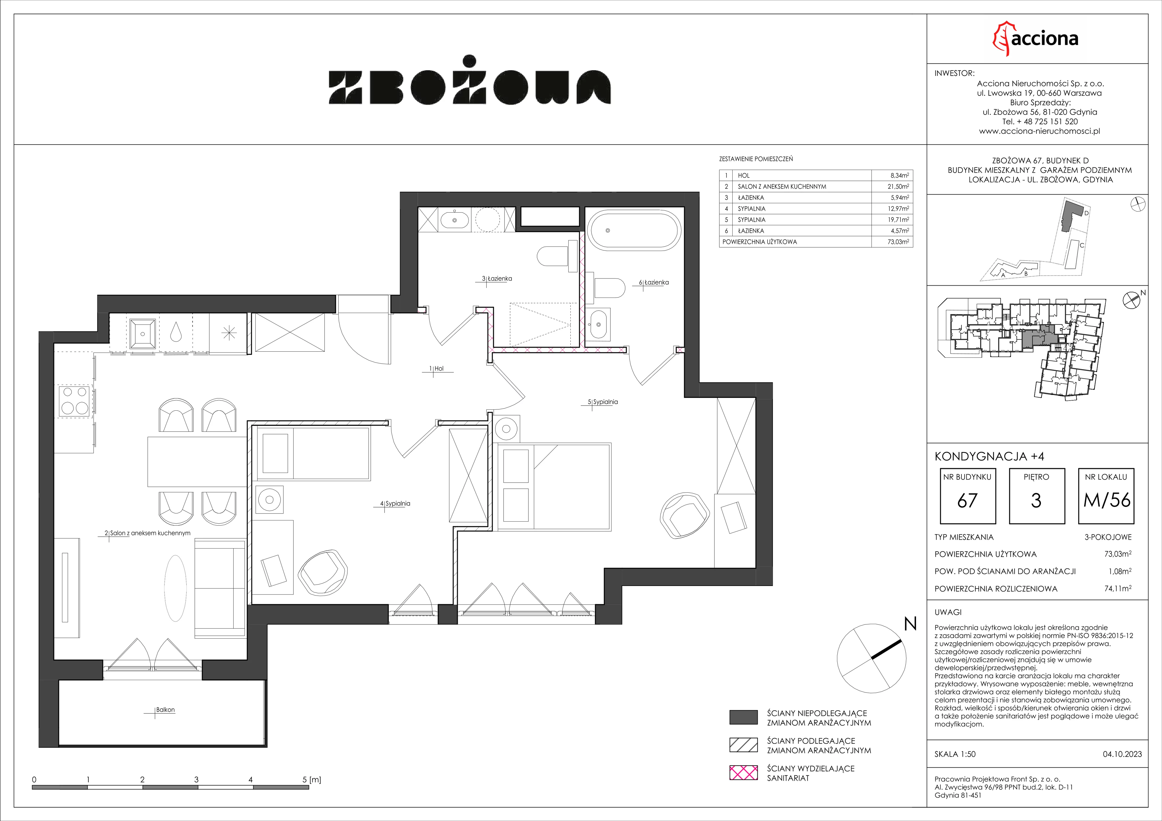 3 pokoje, mieszkanie 74,11 m², piętro 3, oferta nr 67.56, Zbożowa, Gdynia, Cisowa, ul. Zbożowa