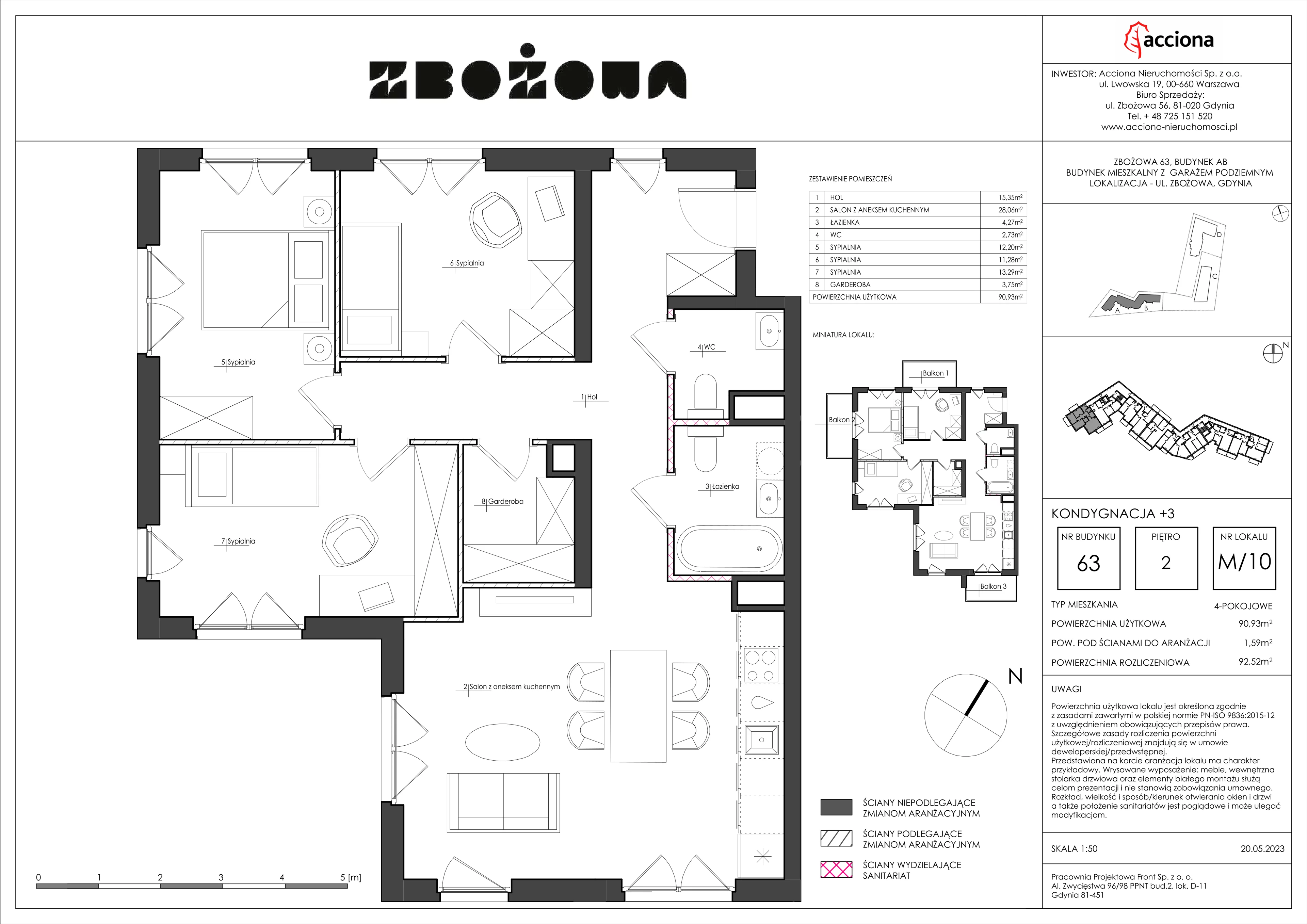 4 pokoje, apartament 92,52 m², piętro 2, oferta nr 63.10, Zbożowa, Gdynia, Cisowa, ul. Zbożowa