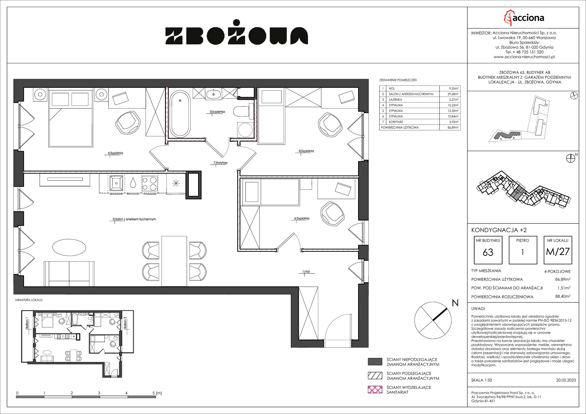 Mieszkanie 88,40 m², piętro 1, oferta nr 63.27, Zbożowa, Gdynia, Cisowa, ul. Zbożowa