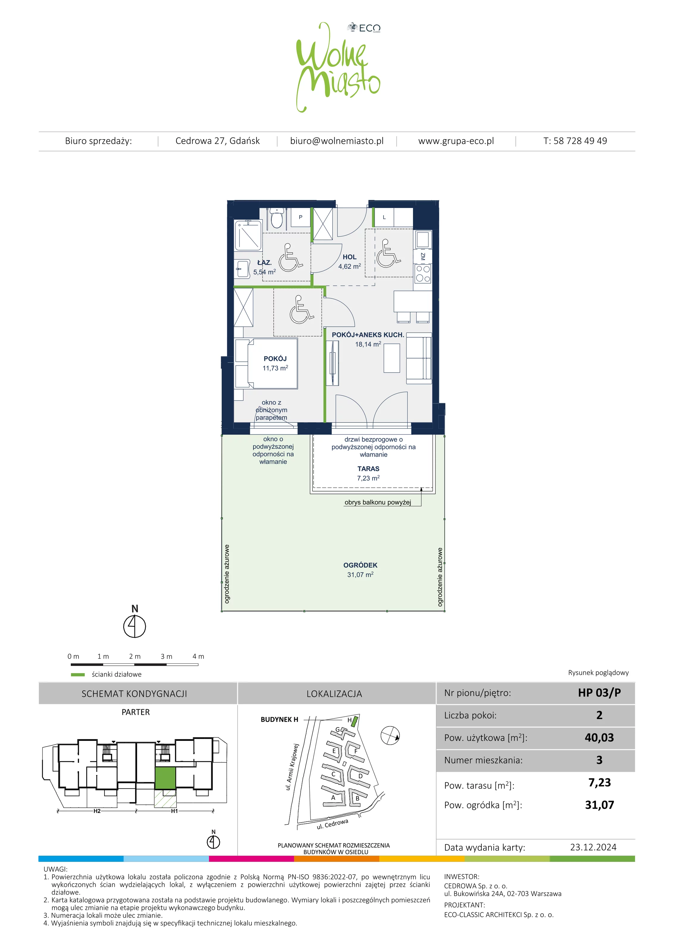 2 pokoje, mieszkanie 40,03 m², parter, oferta nr 3, Wolne Miasto, Gdańsk, Ujeścisko-Łostowice, Ujeścisko, ul. Cedrowa 33