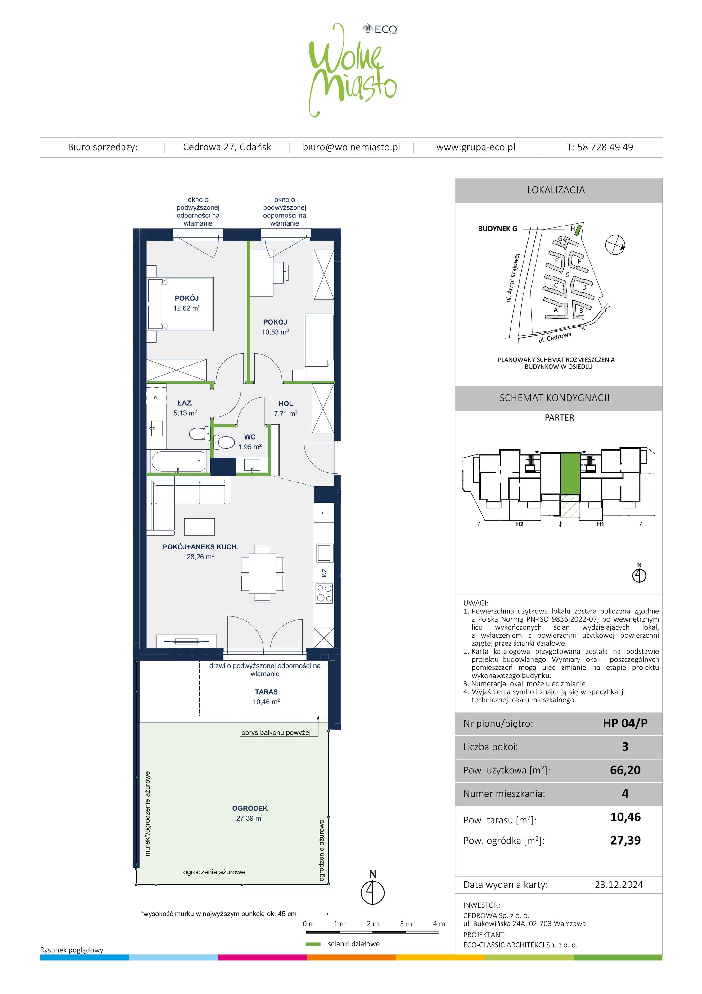 3 pokoje, mieszkanie 66,20 m², parter, oferta nr 4, Wolne Miasto, Gdańsk, Ujeścisko-Łostowice, Ujeścisko, ul. Cedrowa 33