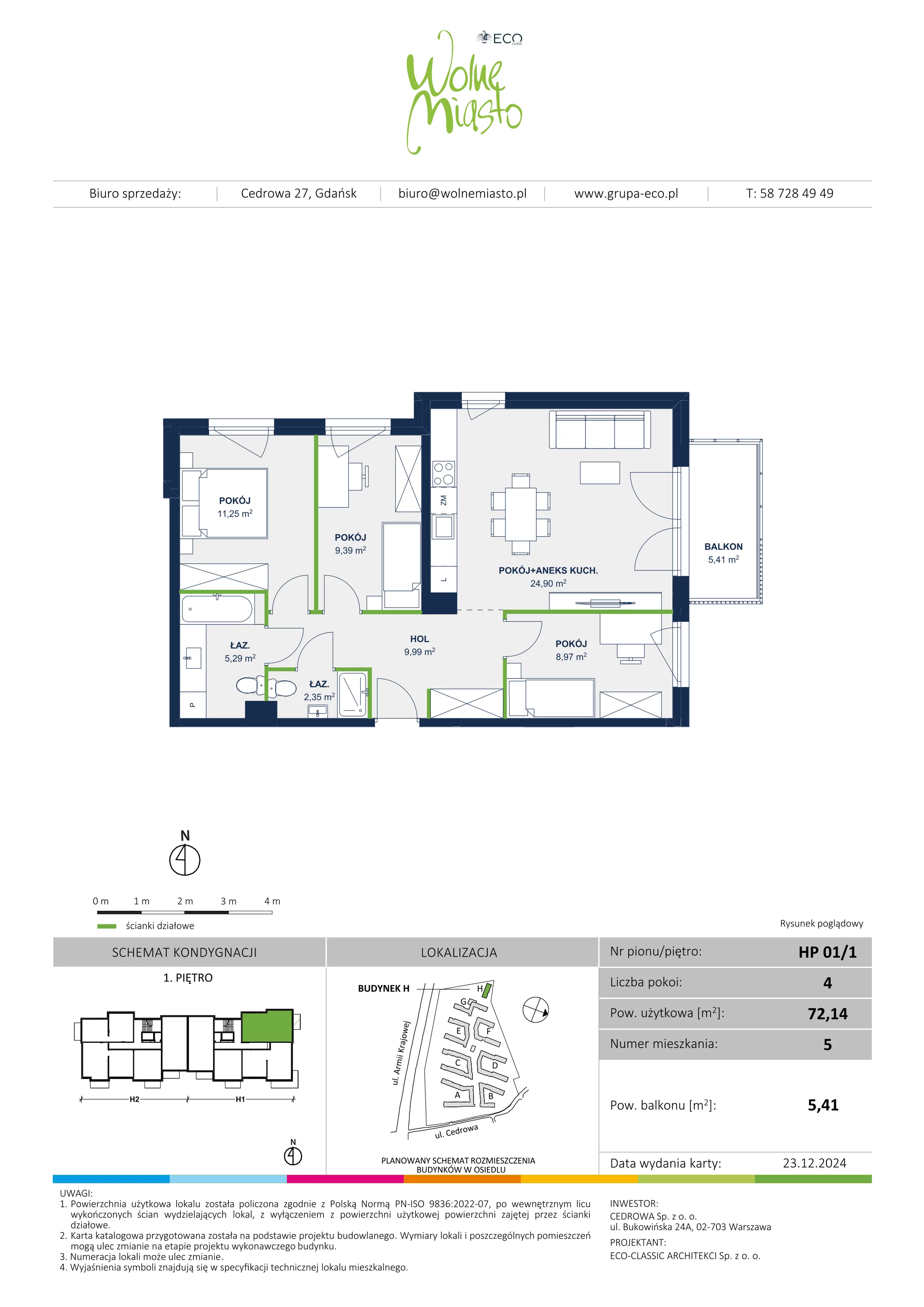 4 pokoje, mieszkanie 72,14 m², piętro 1, oferta nr 5, Wolne Miasto, Gdańsk, Ujeścisko-Łostowice, Ujeścisko, ul. Cedrowa 33