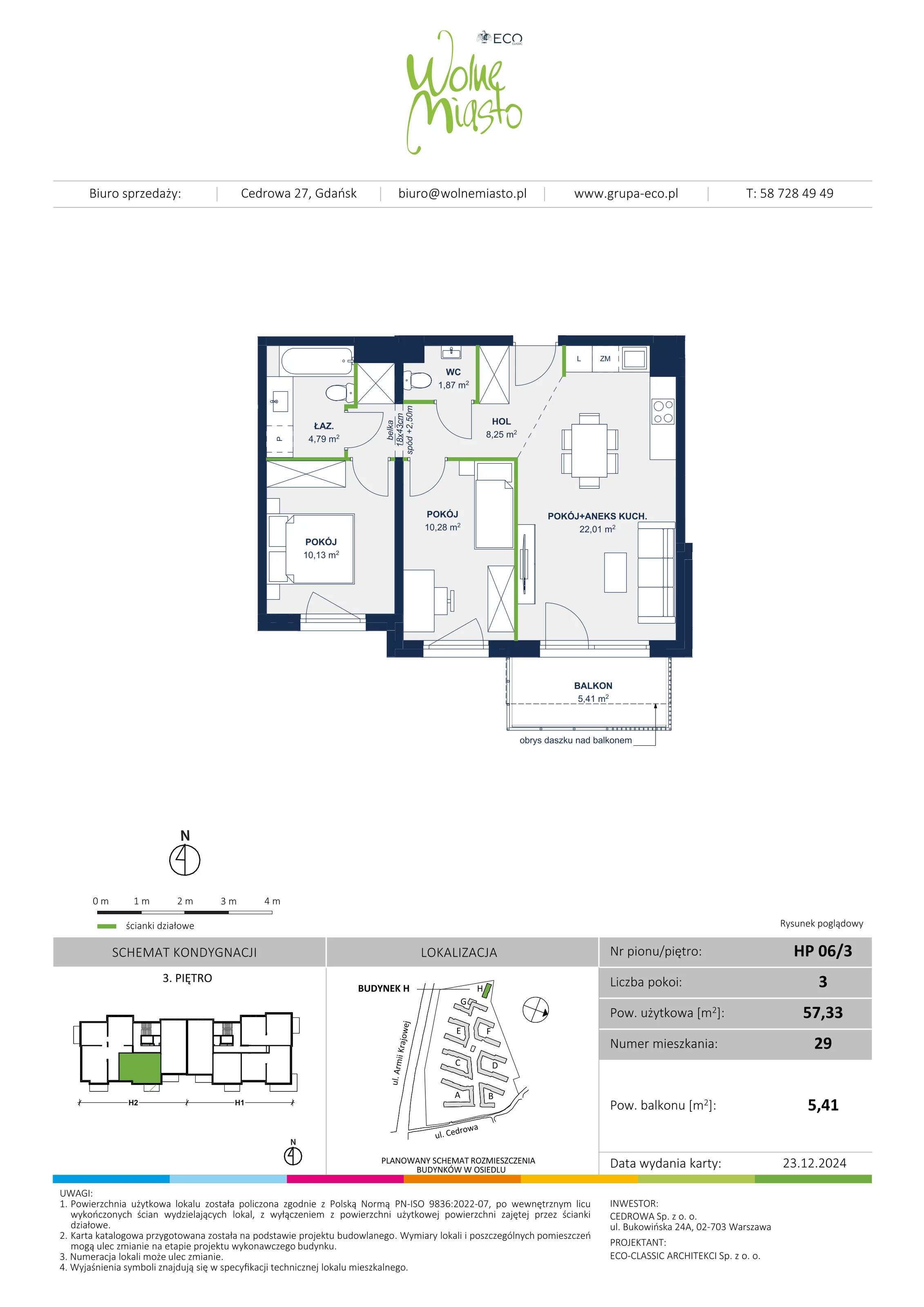 3 pokoje, mieszkanie 57,33 m², piętro 3, oferta nr 29, Wolne Miasto, Gdańsk, Ujeścisko-Łostowice, Ujeścisko, ul. Cedrowa 33