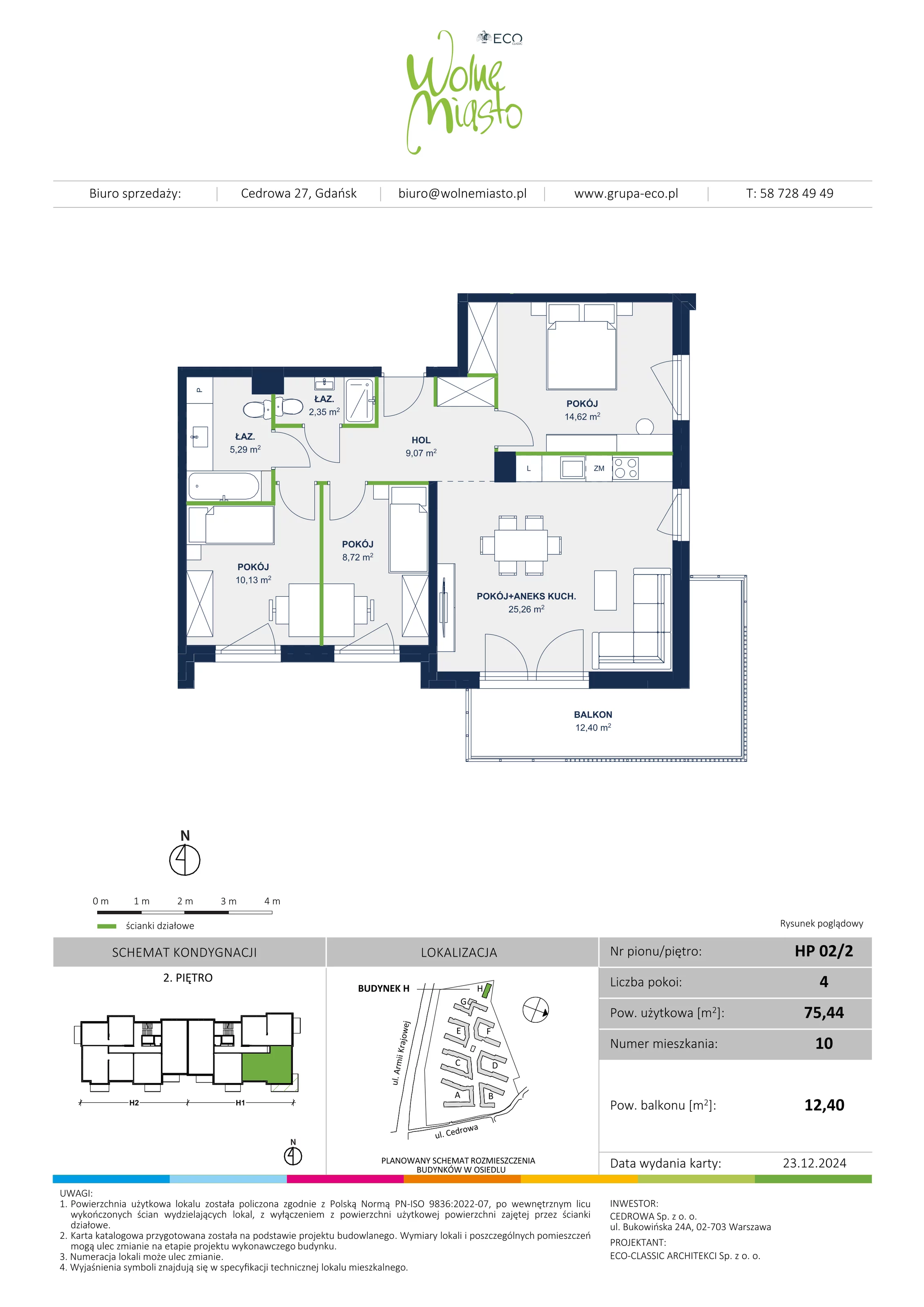 4 pokoje, mieszkanie 75,44 m², piętro 2, oferta nr 10, Wolne Miasto, Gdańsk, Ujeścisko-Łostowice, Ujeścisko, ul. Cedrowa 33