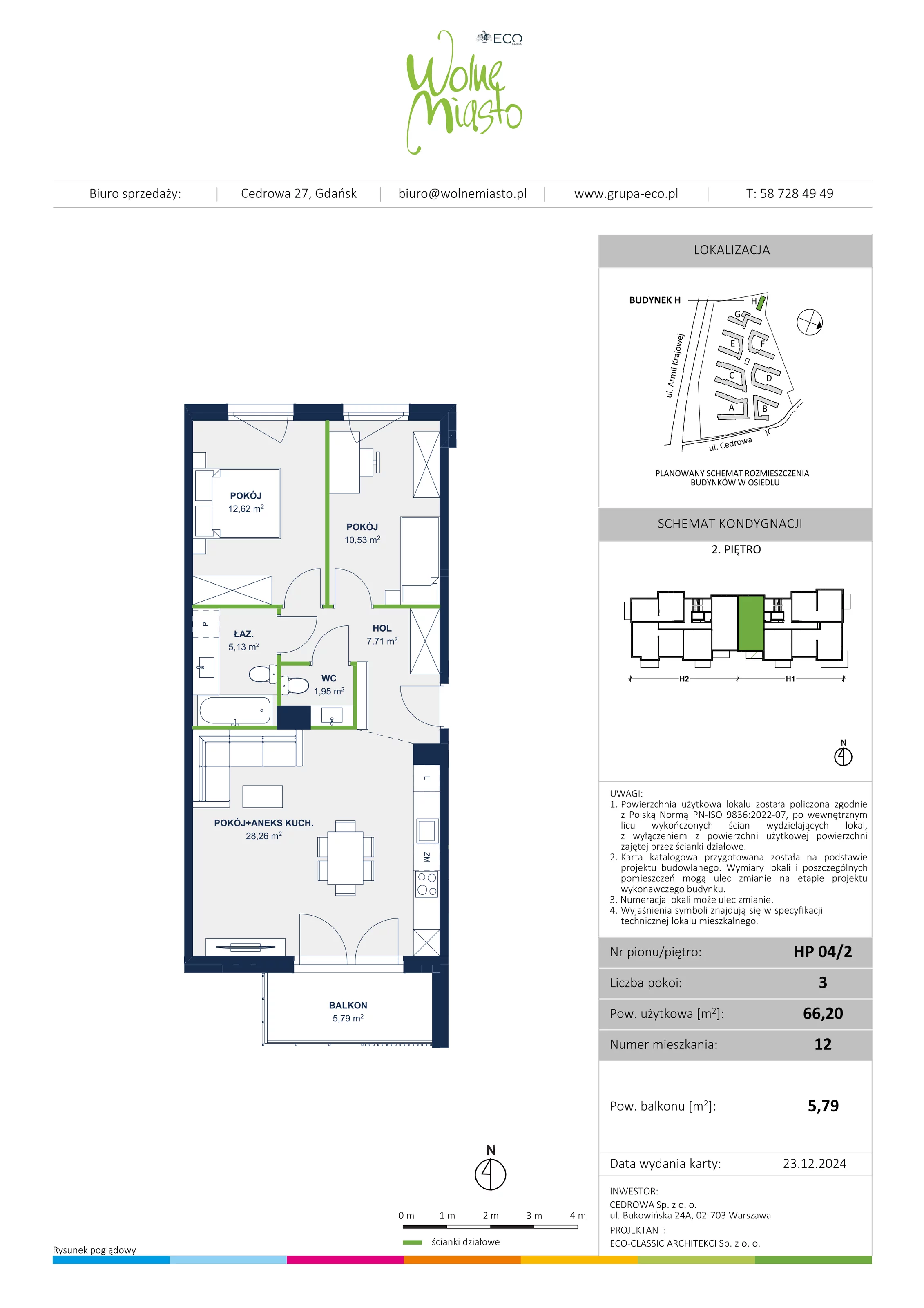 3 pokoje, mieszkanie 66,20 m², piętro 2, oferta nr 12, Wolne Miasto, Gdańsk, Ujeścisko-Łostowice, Ujeścisko, ul. Cedrowa 33
