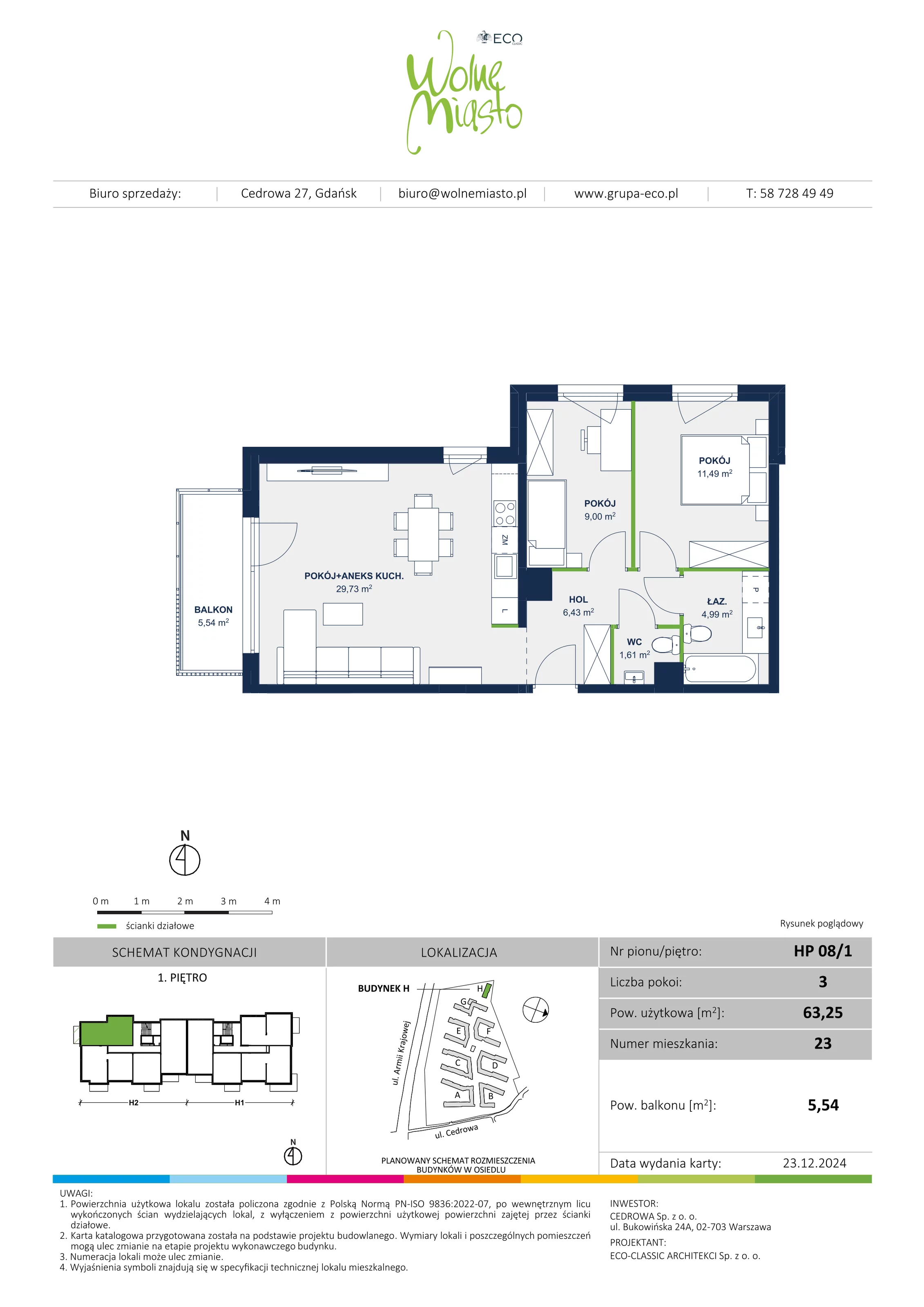 3 pokoje, mieszkanie 63,25 m², piętro 1, oferta nr 23, Wolne Miasto, Gdańsk, Ujeścisko-Łostowice, Ujeścisko, ul. Cedrowa 33