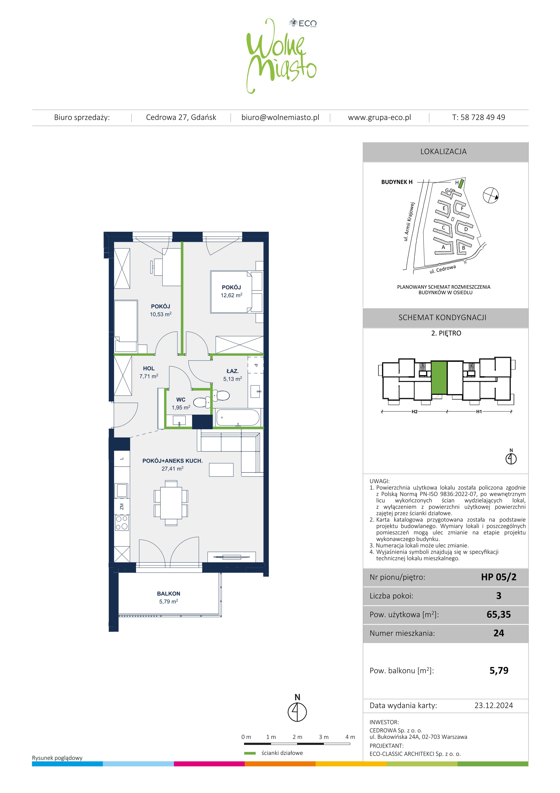 3 pokoje, mieszkanie 65,35 m², piętro 2, oferta nr 24, Wolne Miasto, Gdańsk, Ujeścisko-Łostowice, Ujeścisko, ul. Cedrowa 33