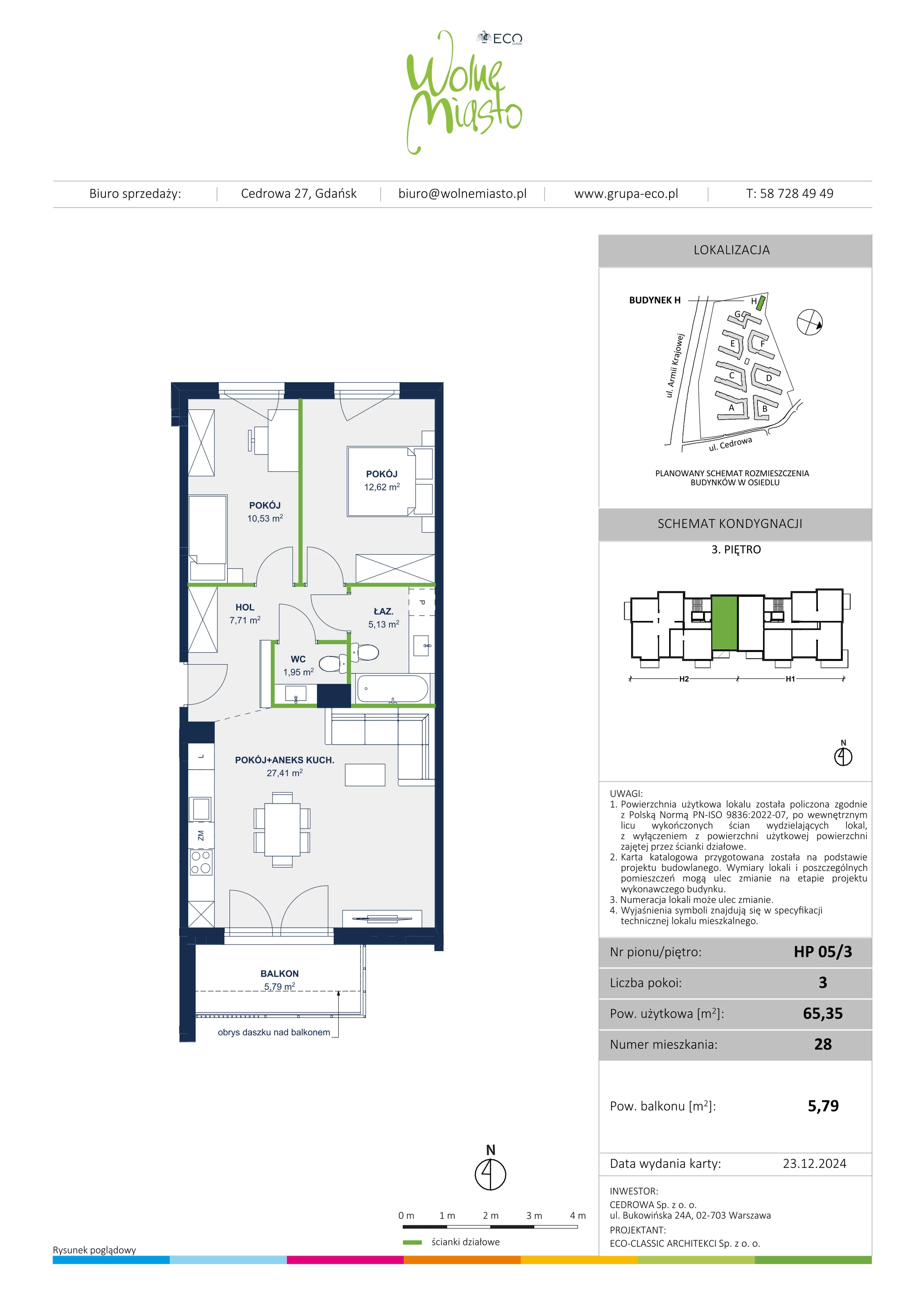 3 pokoje, mieszkanie 65,35 m², piętro 3, oferta nr 28, Wolne Miasto, Gdańsk, Ujeścisko-Łostowice, Ujeścisko, ul. Cedrowa 33