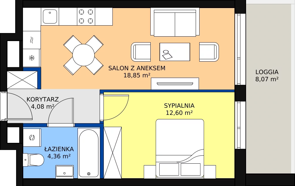 Zalety mieszkania 39.89 m², WJ-E1-LM-15