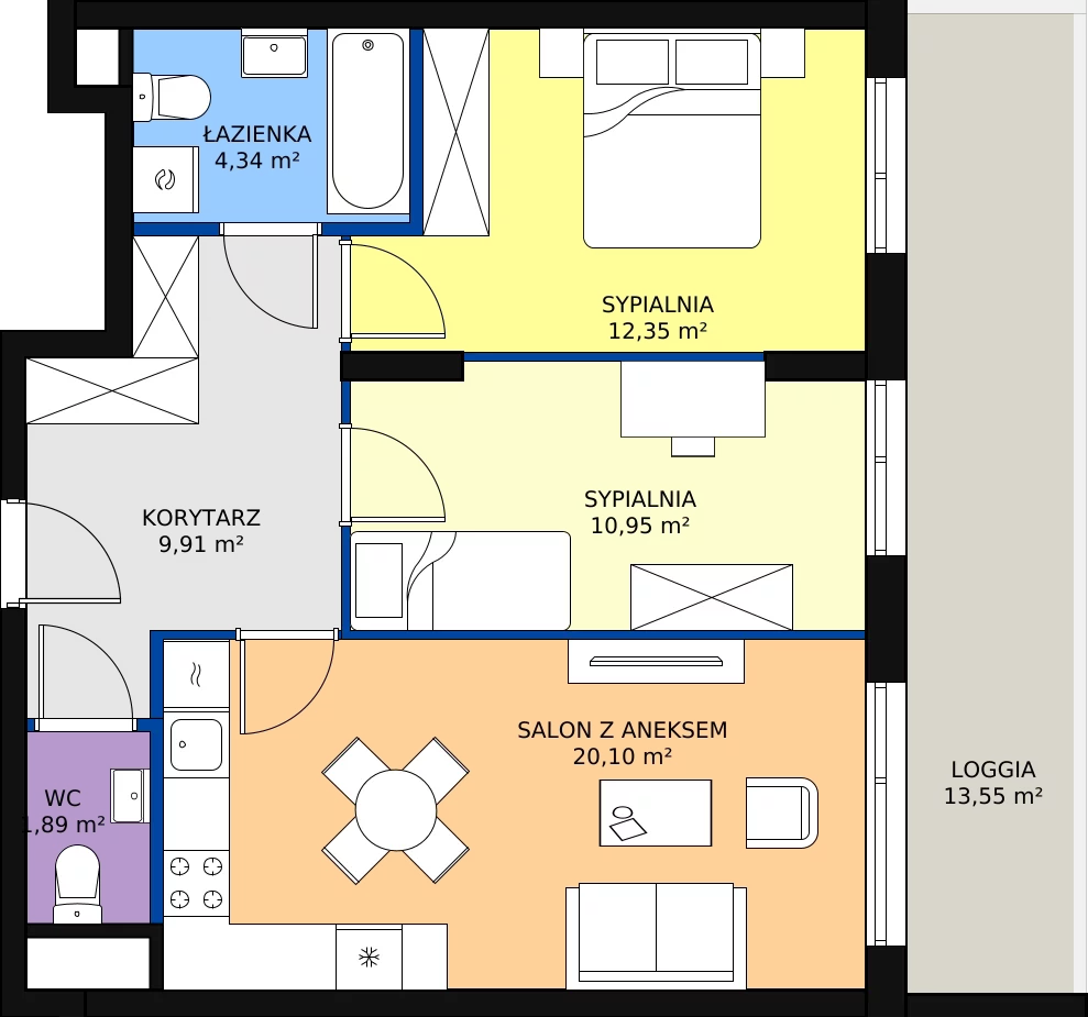 Zalety mieszkania 59.54 m², WJ-E1-LM-22