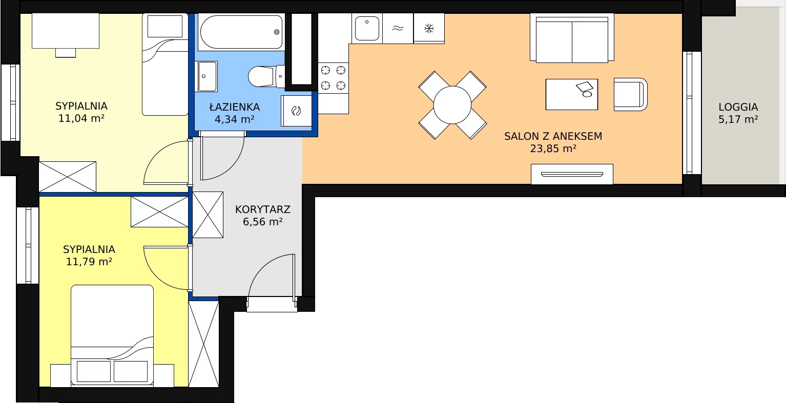 Zalety mieszkania 57.58 m², WJ-E1-LM-128