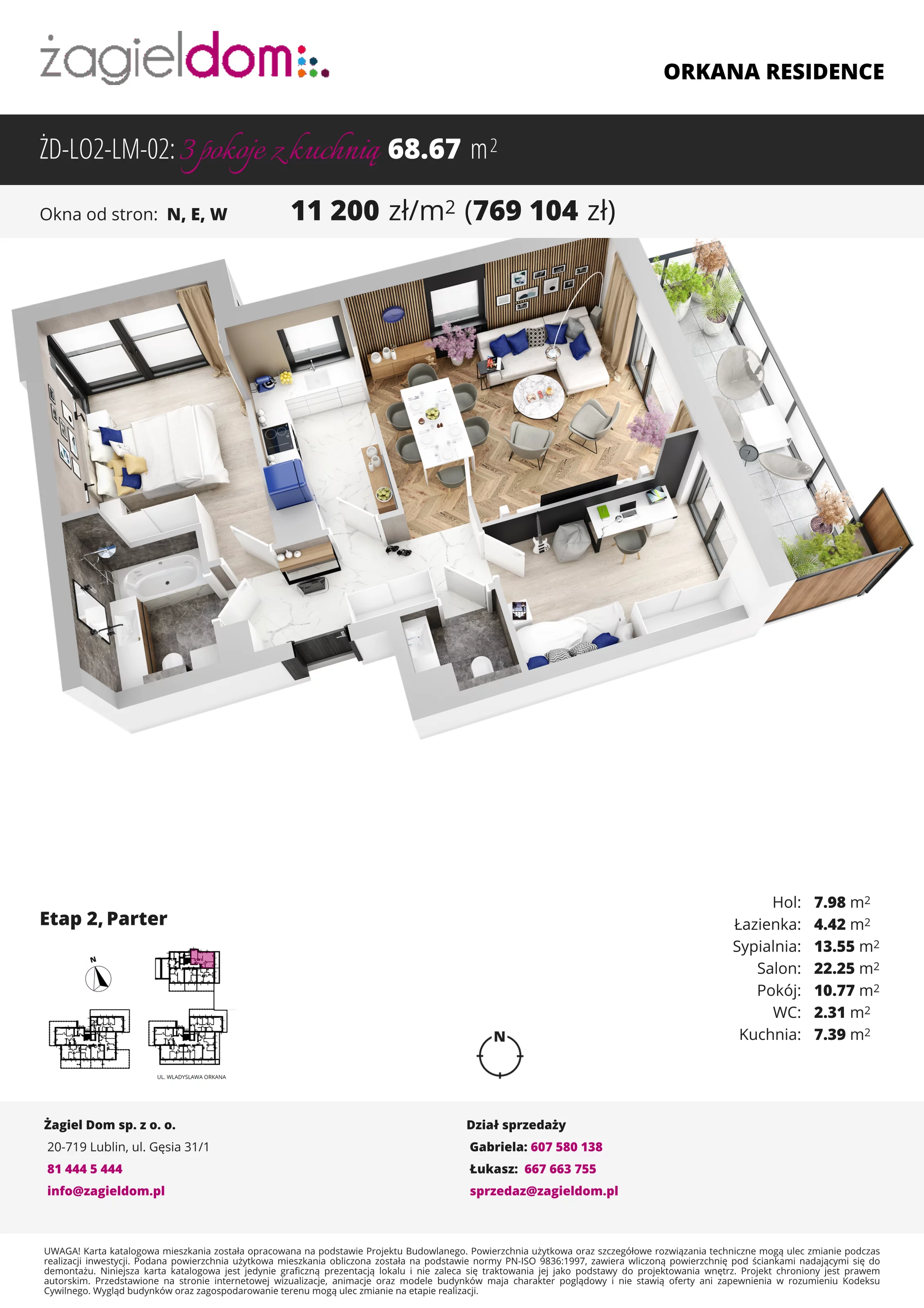 Mieszkanie 68,67 m², parter, oferta nr LM-02, Orkana Residence II etap, Lublin, Czuby Północne, Czuby Północne, ul. Władysława Orkana