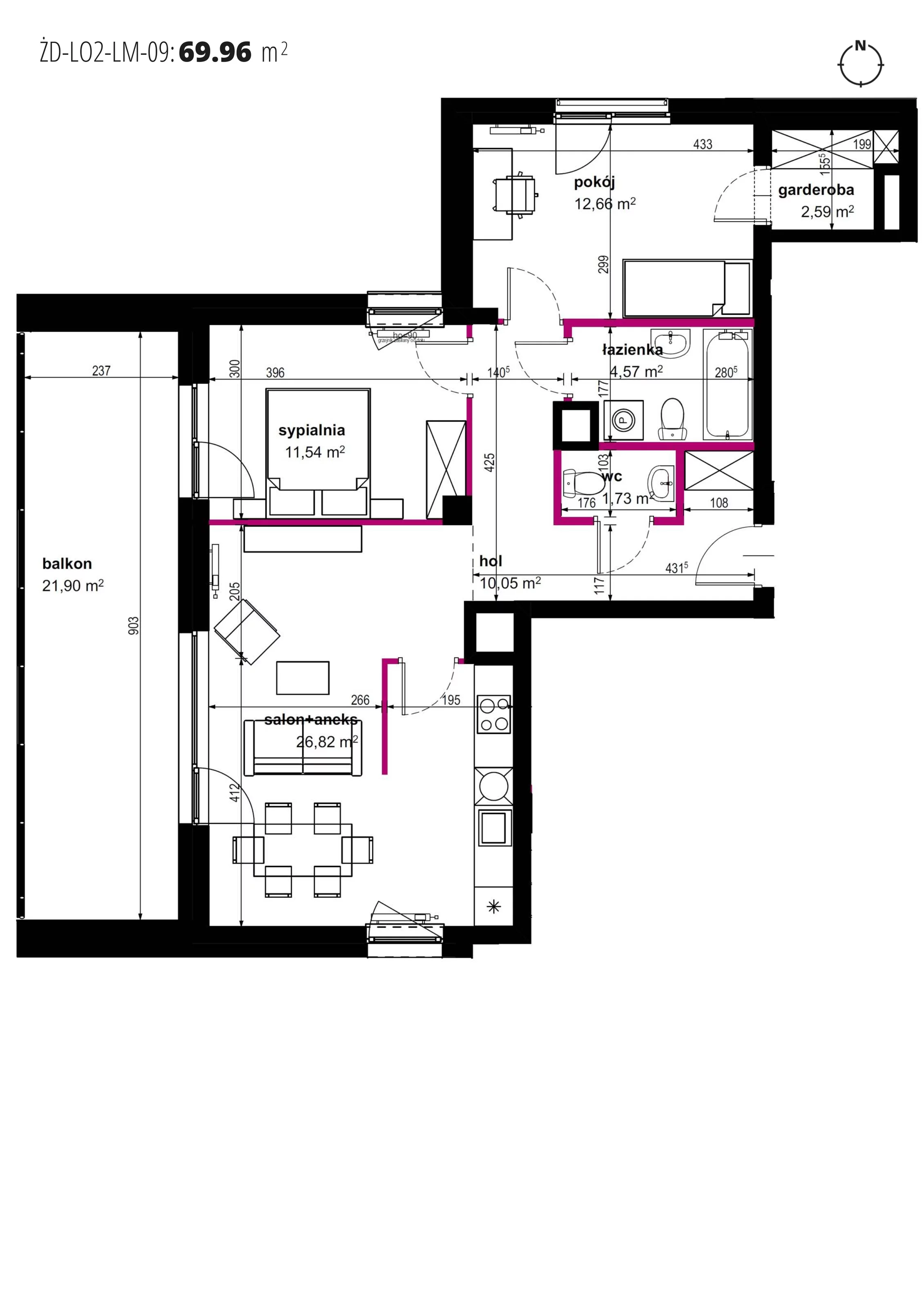 Mieszkanie 69,96 m², piętro 1, oferta nr LM-09, Orkana Residence II etap, Lublin, Czuby Północne, Czuby Północne, ul. Władysława Orkana