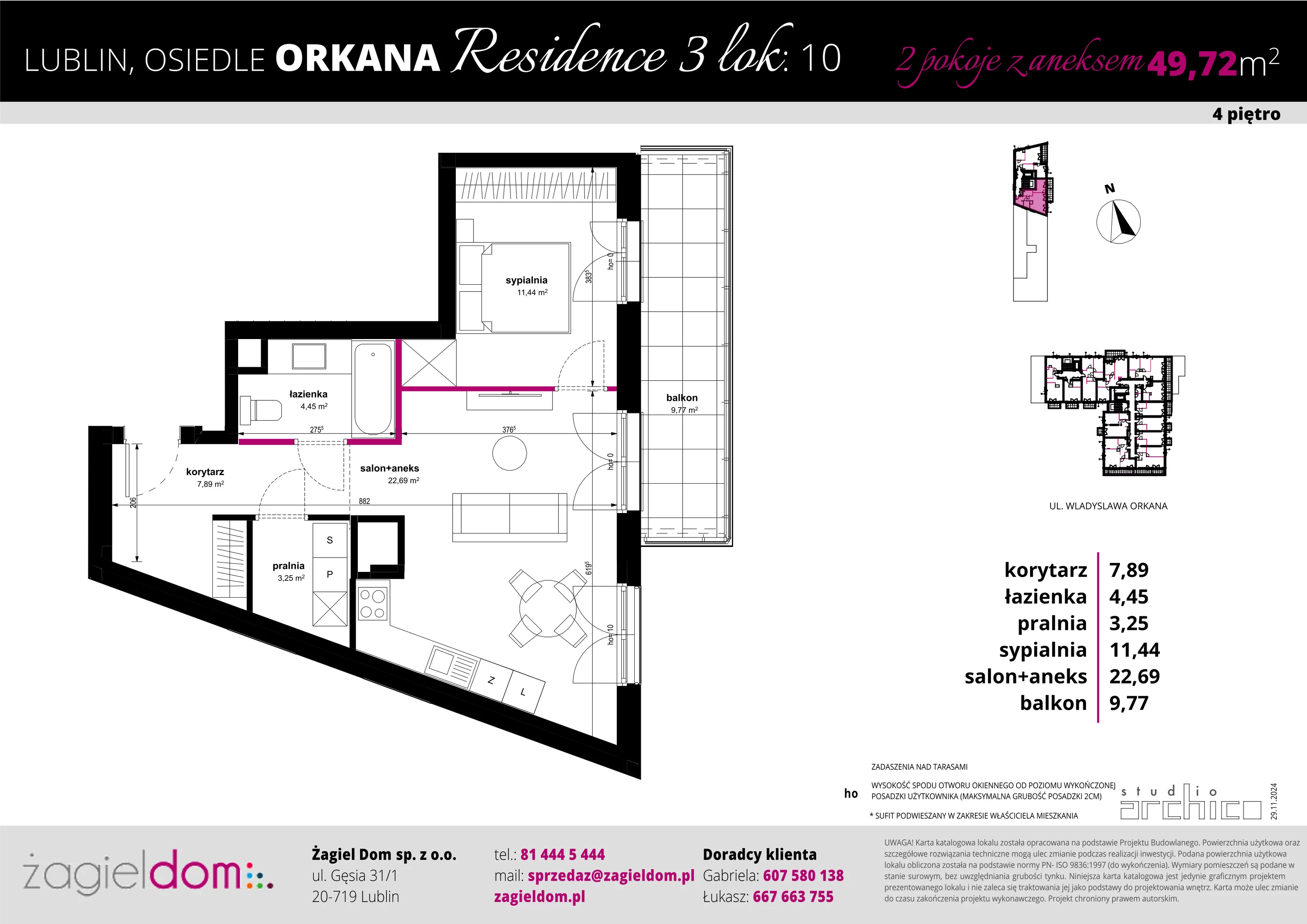 2 pokoje, mieszkanie 49,72 m², piętro 4, oferta nr 10, Orkana Residence III Etap, Lublin, Czuby Północne, Czuby Północne, ul. Orkana