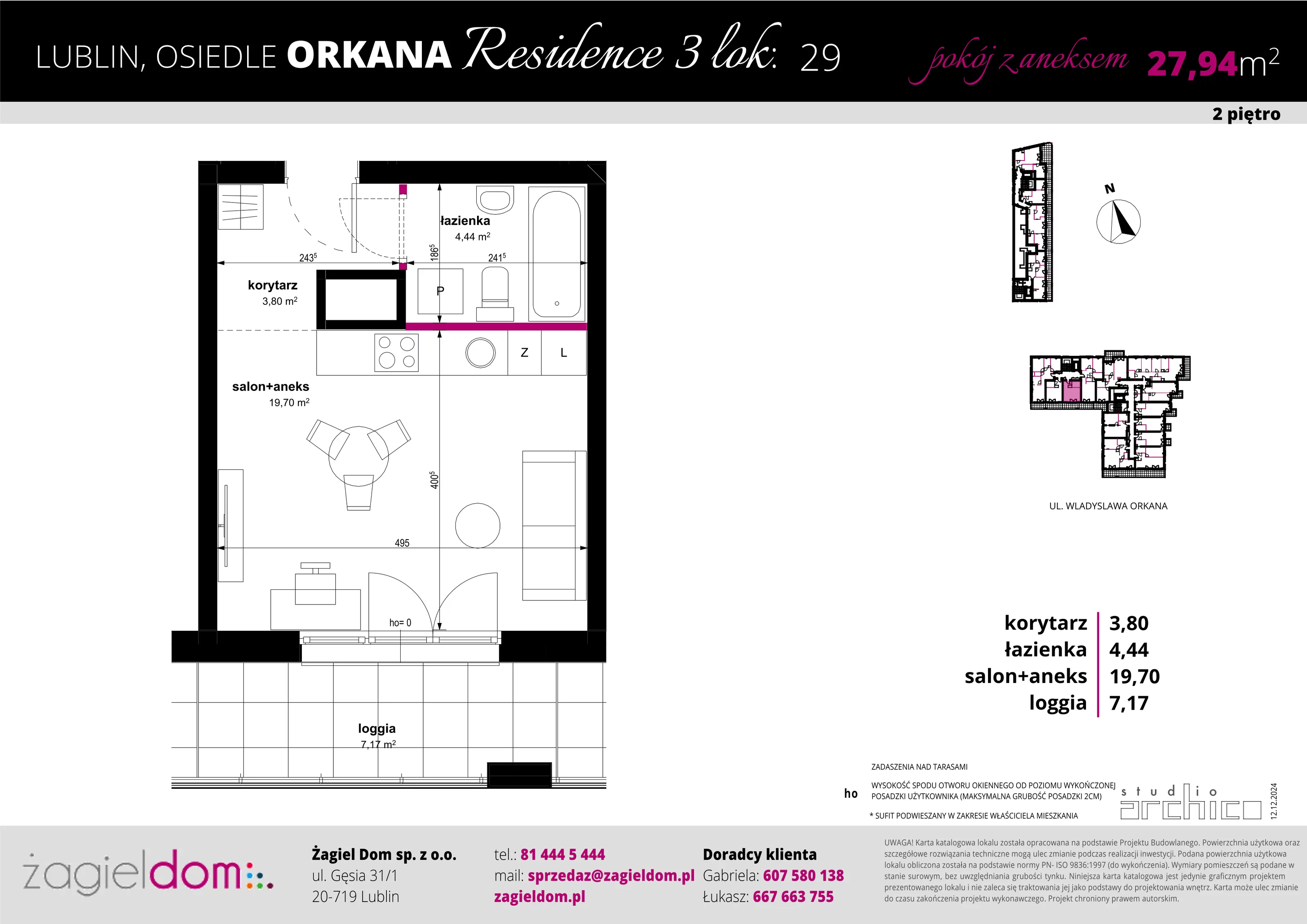 1 pokój, apartament 27,94 m², piętro 2, oferta nr 29, Orkana Residence III Etap, Lublin, Czuby Północne, Czuby Północne, ul. Orkana