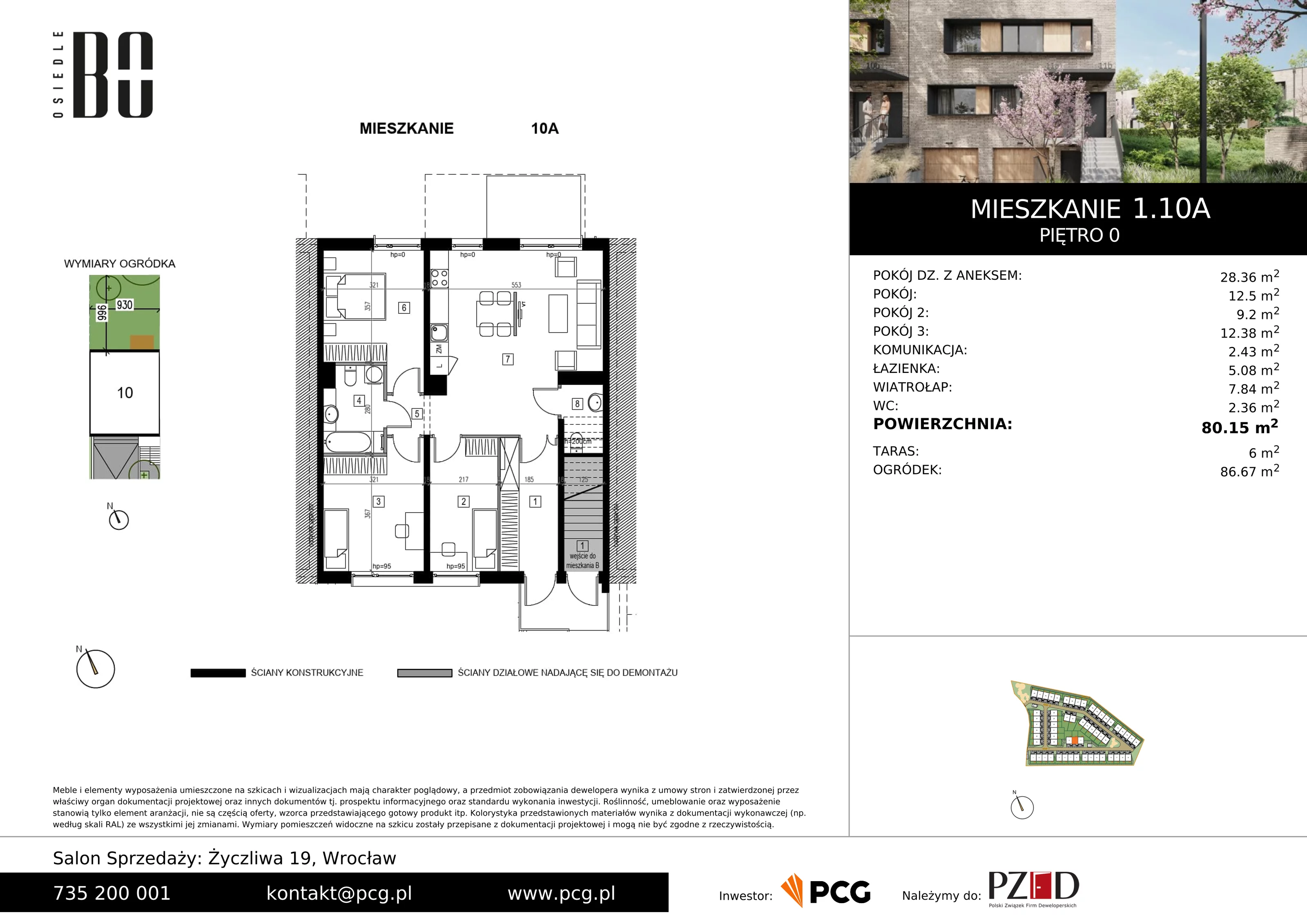 Apartament 80,15 m², parter, oferta nr 1.10A, Osiedle BO, Wrocław, Kowale, ul. Bociana