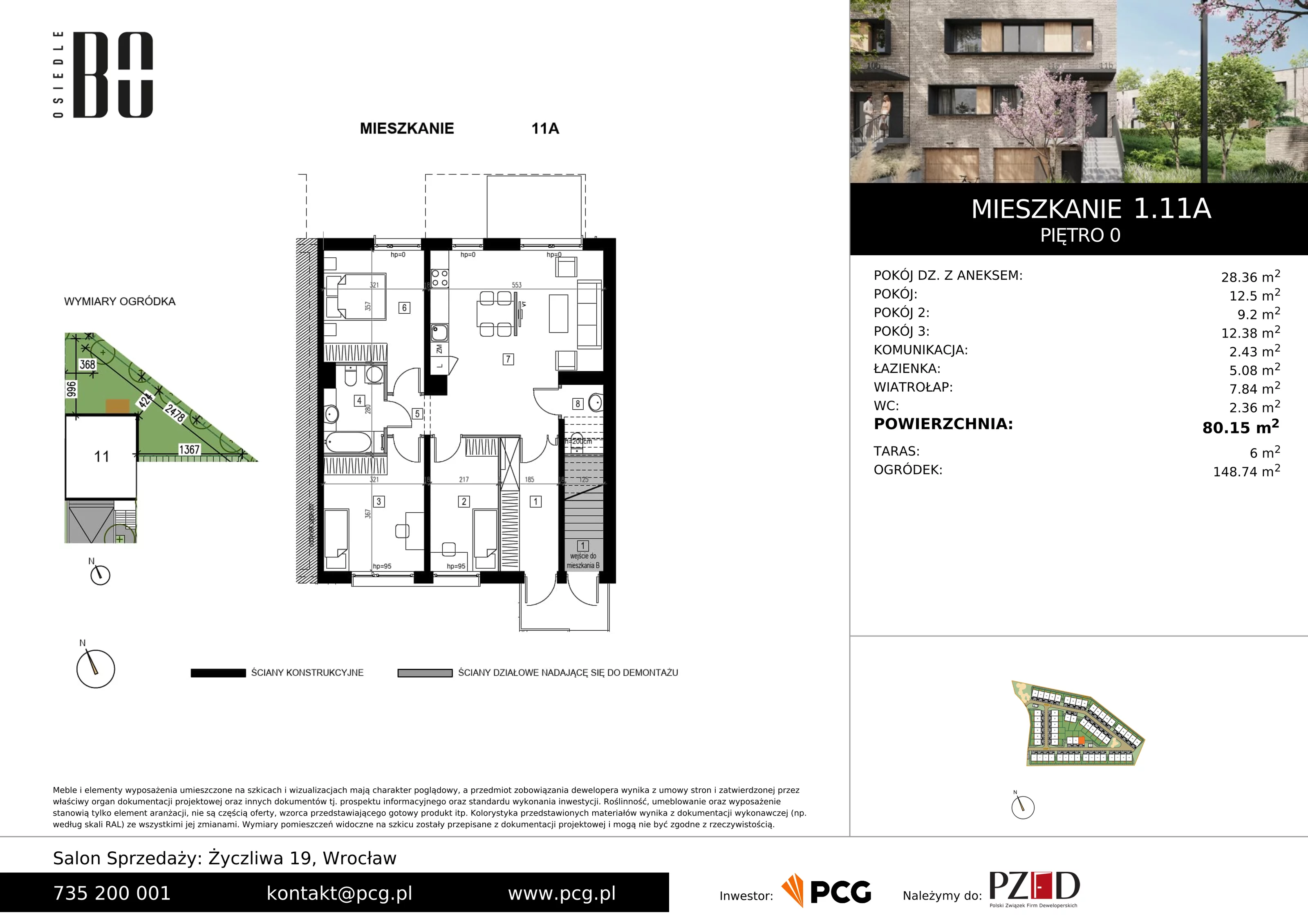 Apartament 80,15 m², parter, oferta nr 1.11A, Osiedle BO, Wrocław, Kowale, ul. Bociana